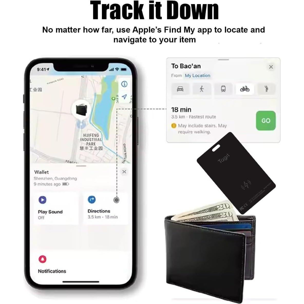 Rastreador de Cartera Tagit - Batería Recargable, iOS