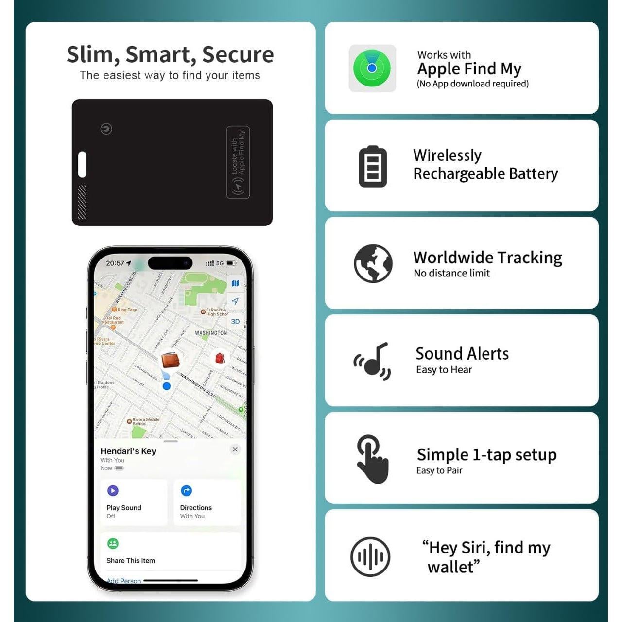 Rastreador de Cartera Tagit - Batería Recargable, iOS