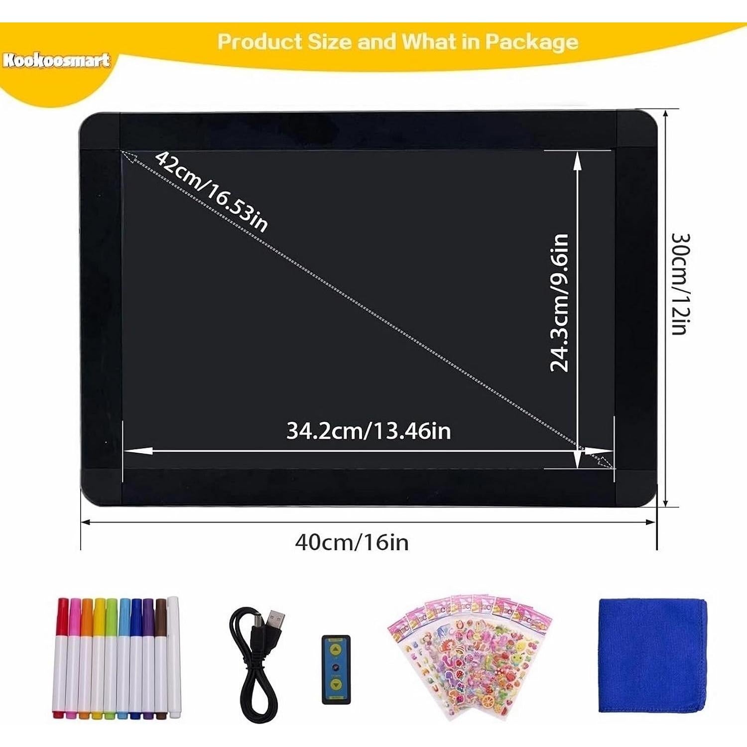 Tablero LED Kookoosmart 40x30 cm Borrable y Colorido