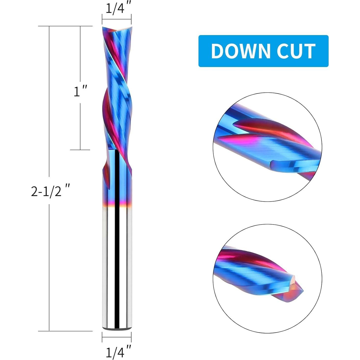 Fresa de Router EANOSIC 1/4" Carburo Sólido Azul CNC