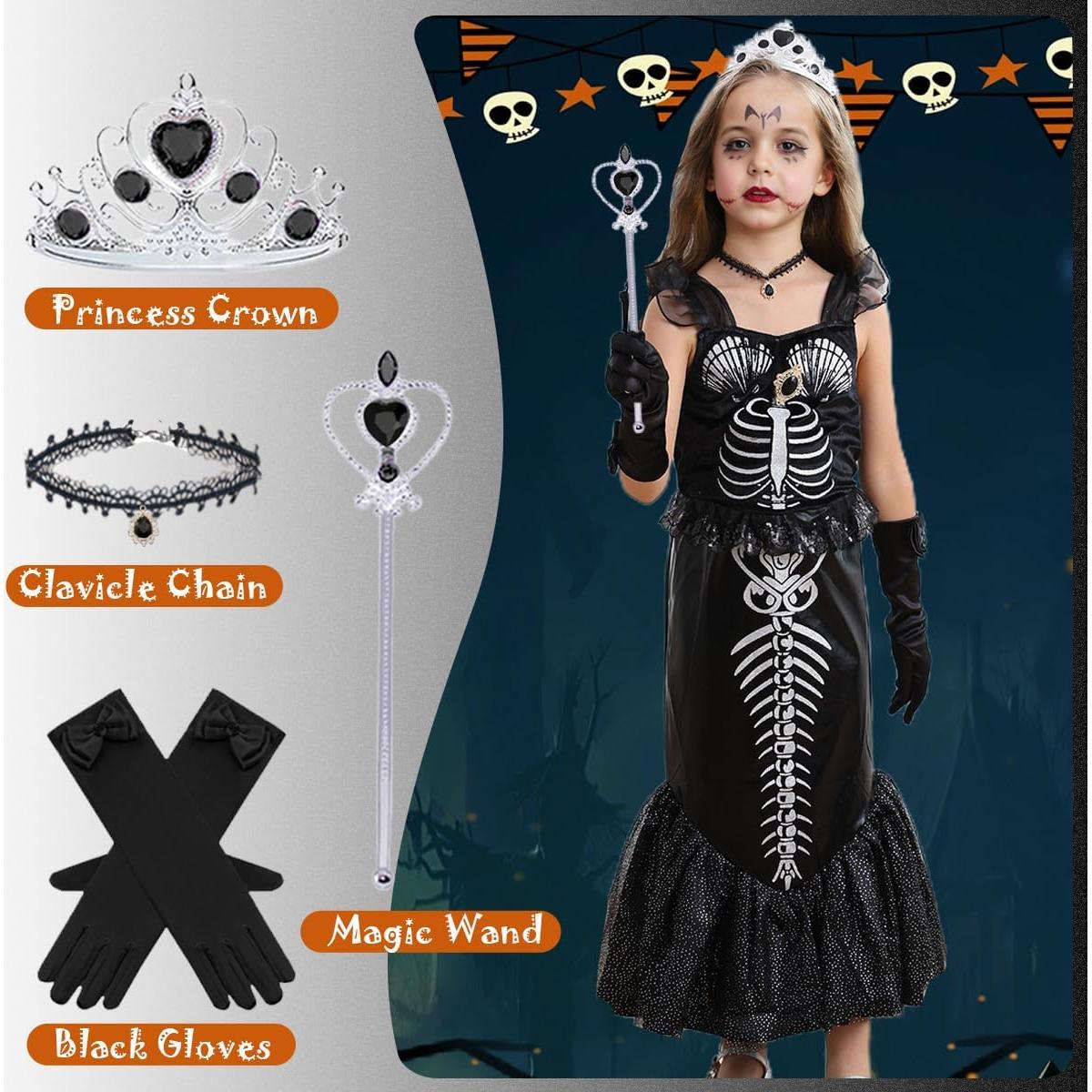 Disfraz de Sirena Esqueleto Negro para Niñas 2-8 años