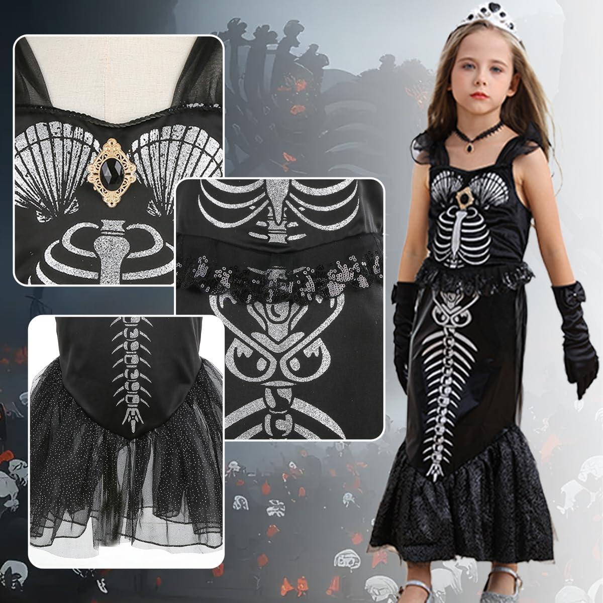 Disfraz de Sirena Esqueleto Negro para Niñas 2-8 años