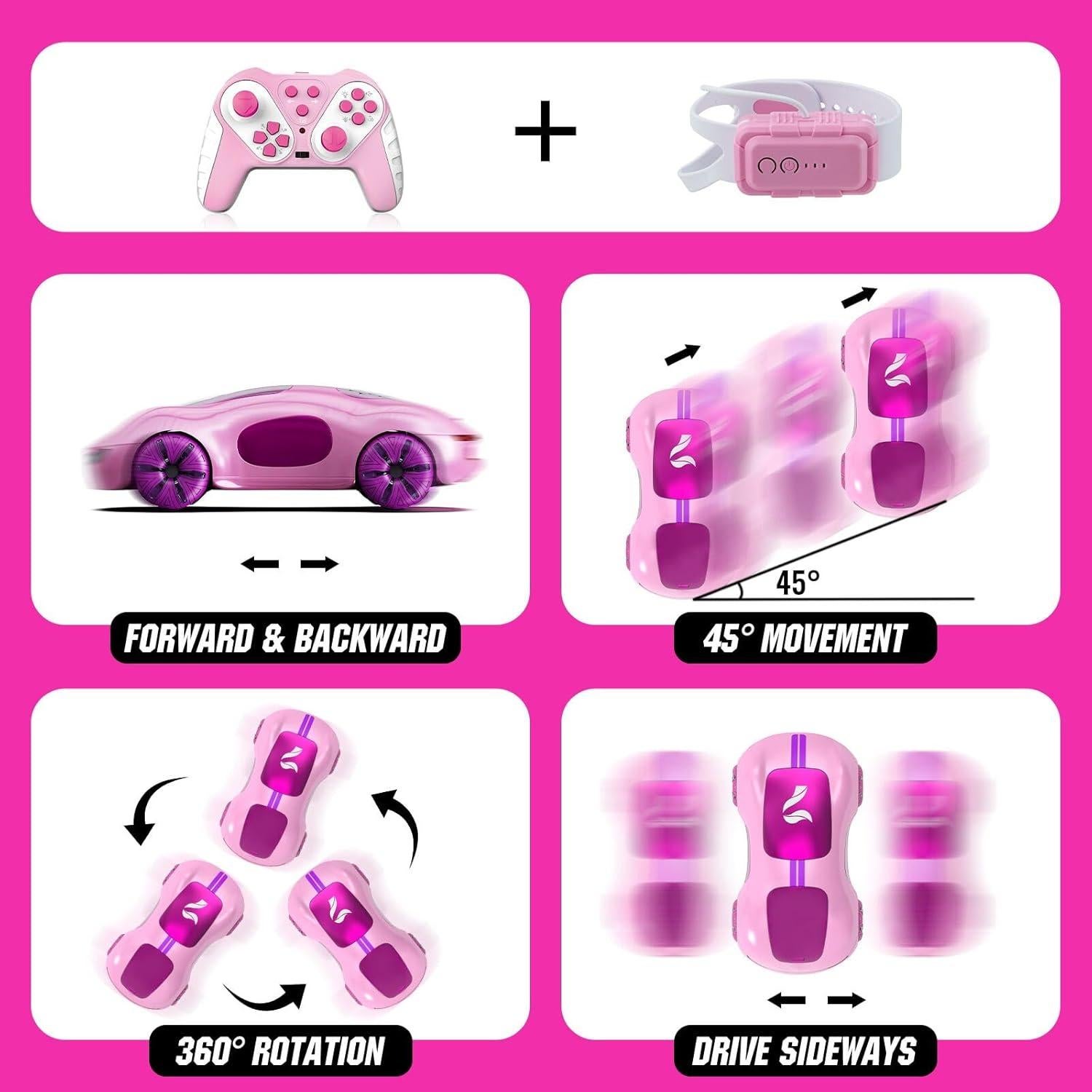 Coche RC Acrobático AEROQUEST Rosa 360° Control Gestual