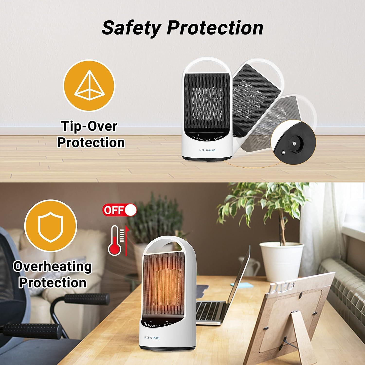 Calentador Eléctrico INKBIRDPLUS 1500W con Control Remoto y Temporizador