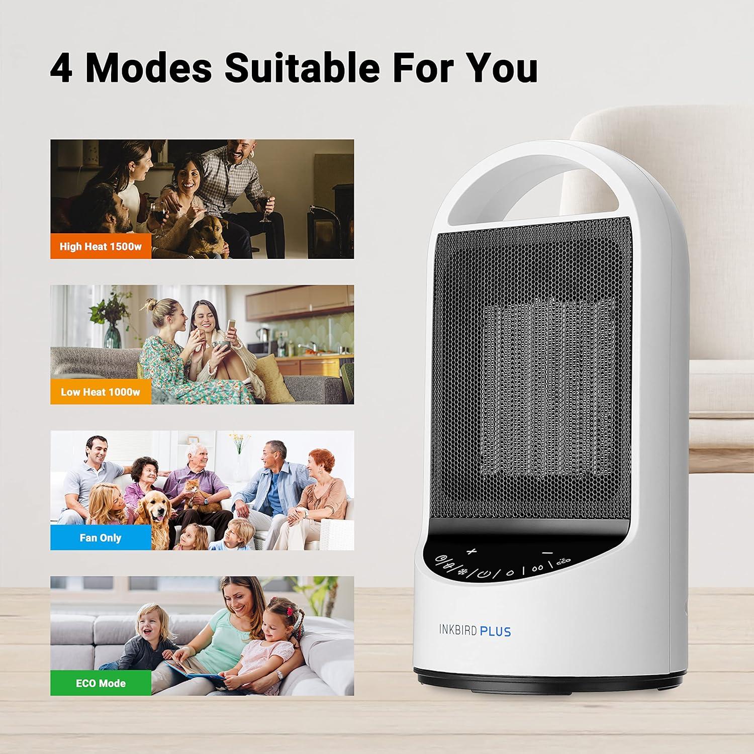 Calentador Eléctrico INKBIRDPLUS 1500W con Control Remoto y Temporizador