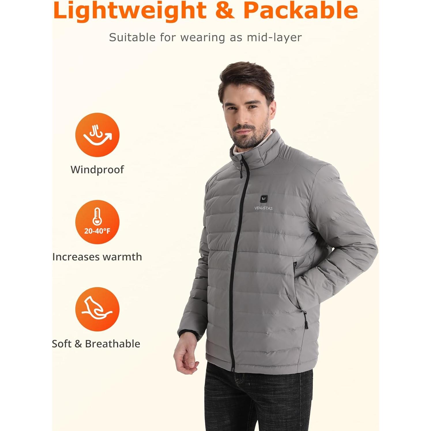 Chaqueta Térmica Venustas para Hombre con Batería, 90% Plumas