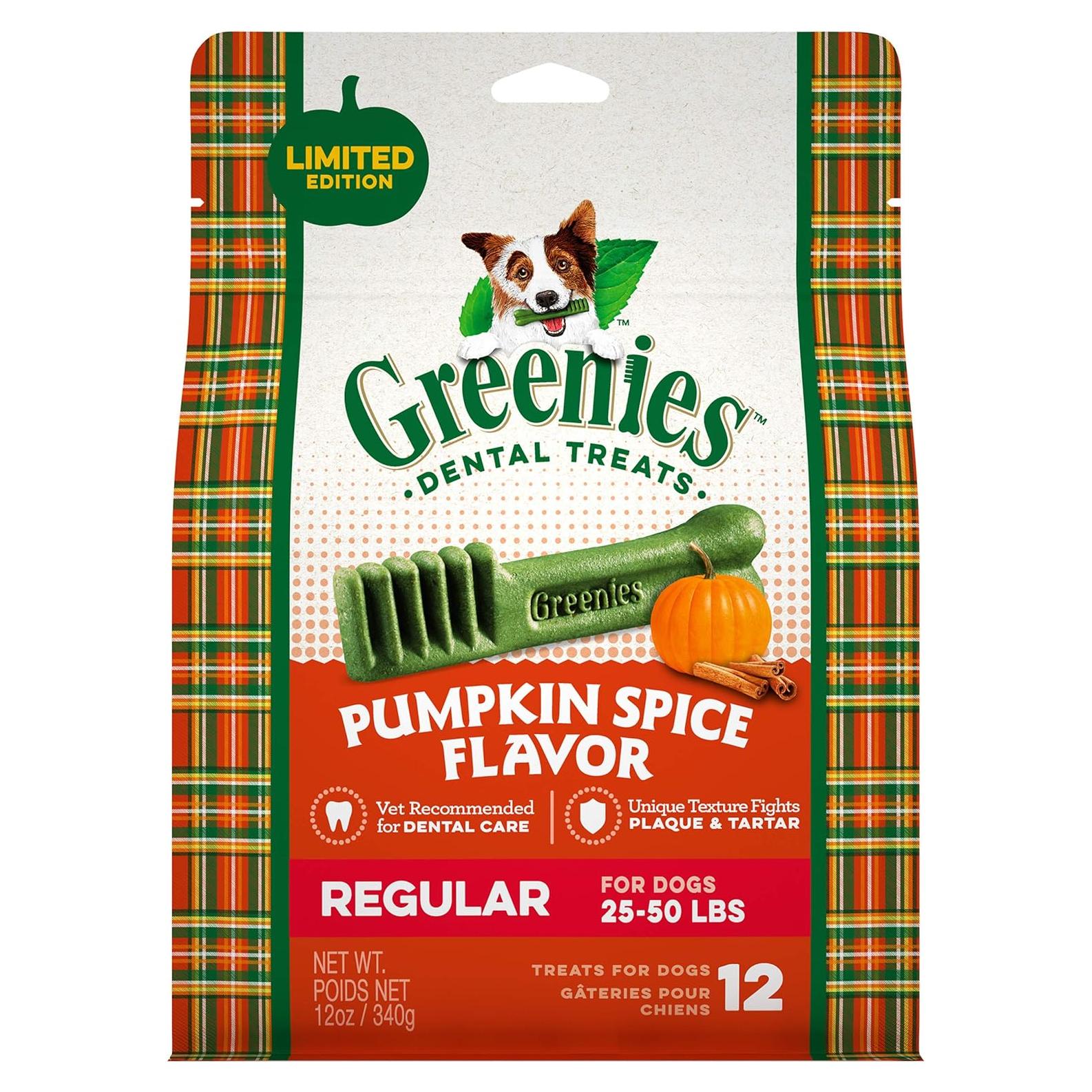 Golosinas Dentales para Perros Greenies Sabor Calabaza 340g