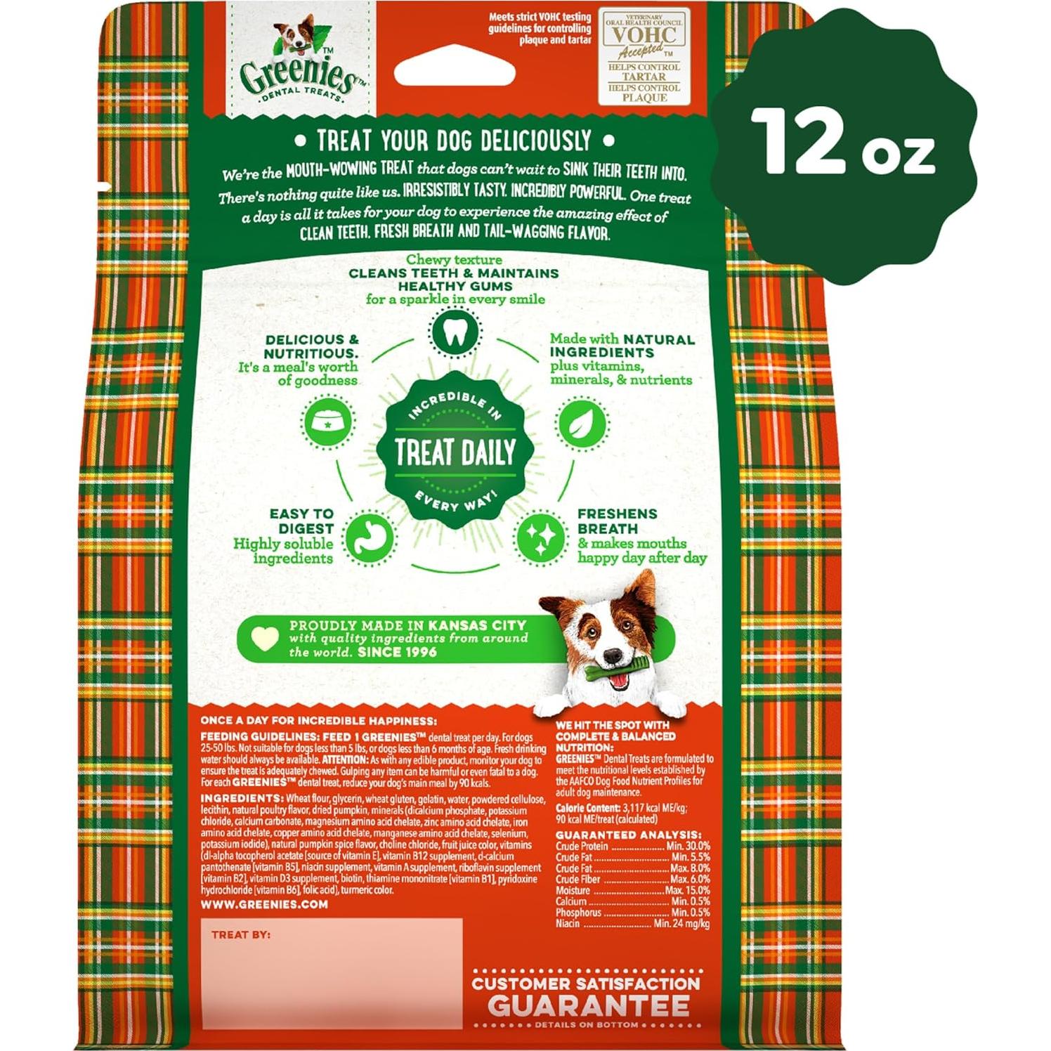 Golosinas Dentales para Perros Greenies Sabor Calabaza 340g