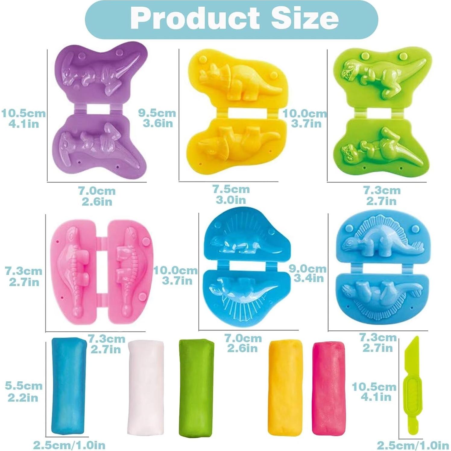 Set de 6 Moldes de Dinosaurios Yiklucg con 5 Arcillas