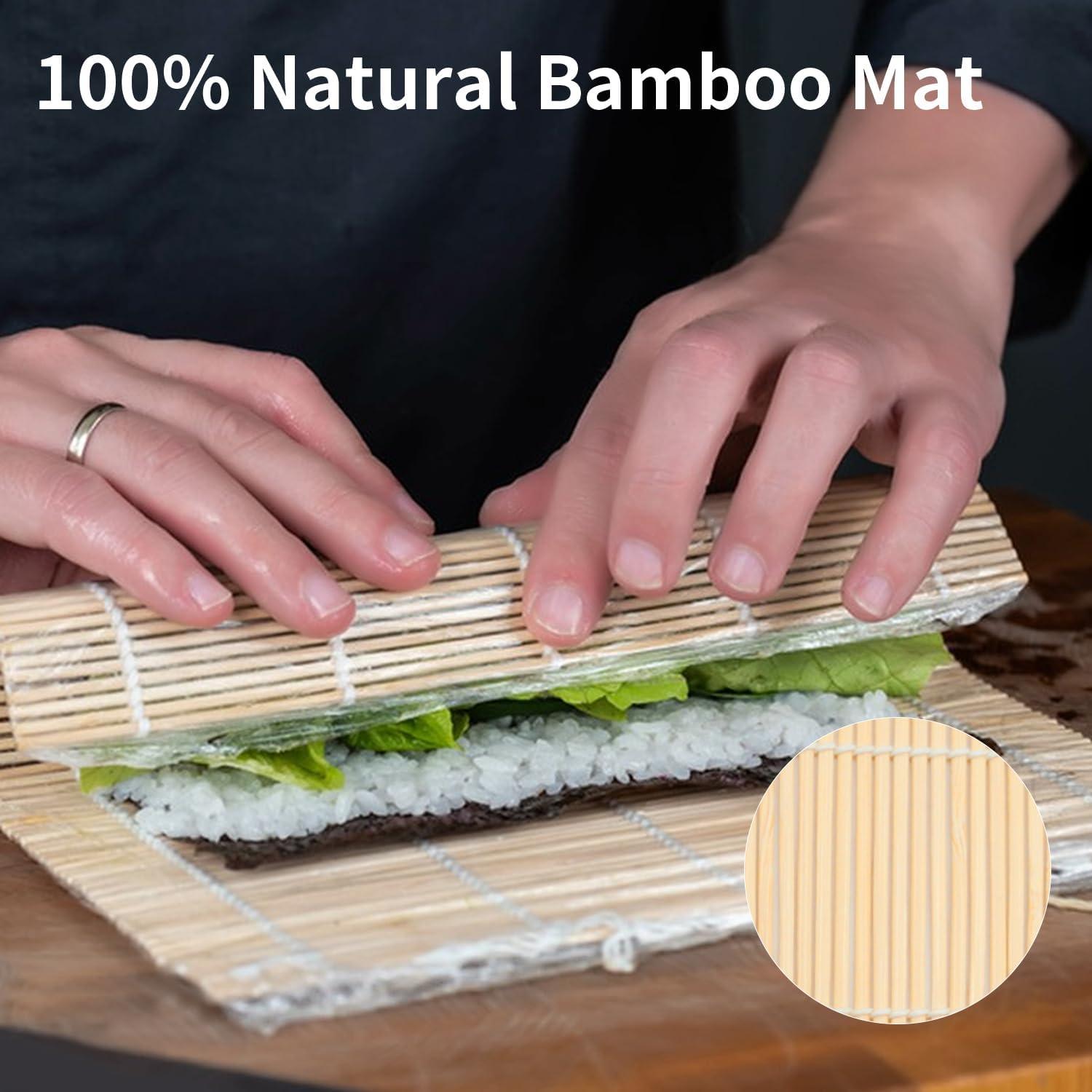 1 PCS 9.5" x 9.5" Natural Bamboo Sushi Rolling Mat,Bamboo Sushi Makisu Rolling Mat, Sushi Roller, Sushi Maker, Sushi Making Kit For beginners