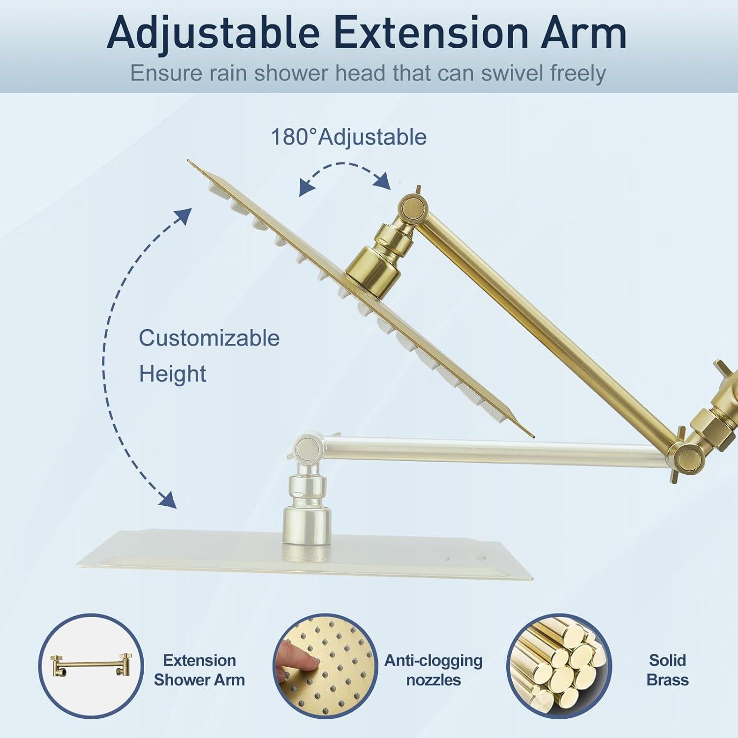 Cabezal de Ducha de Lluvia Psylc 10" Oro Cepillado Doble Alta Presión