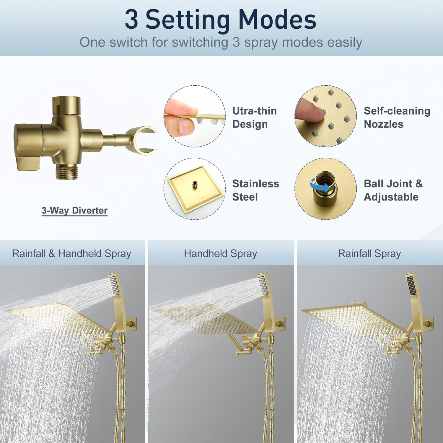 Cabezal de Ducha de Lluvia Psylc 10" Oro Cepillado Doble Alta Presión
