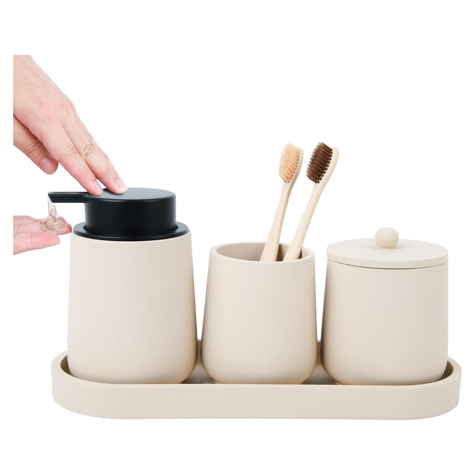 Juego de Accesorios de Baño Beige Deobath - 4 Piezas