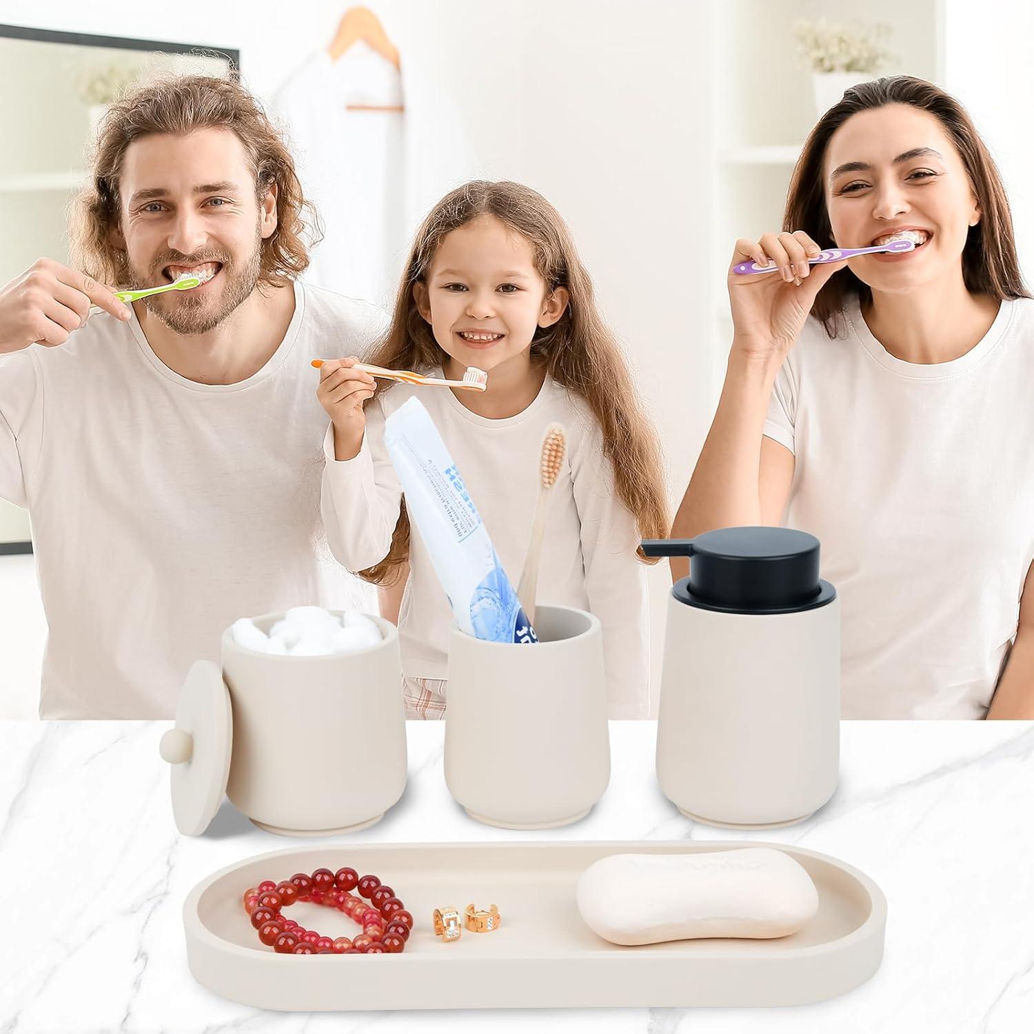 Juego de Accesorios de Baño Beige Deobath - 4 Piezas