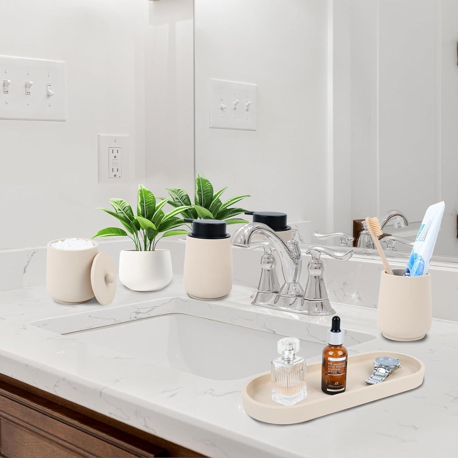 Juego de Accesorios de Baño Beige Deobath - 4 Piezas