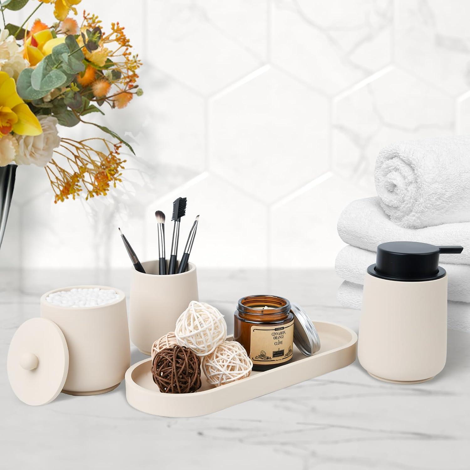 Juego de Accesorios de Baño Beige Deobath - 4 Piezas