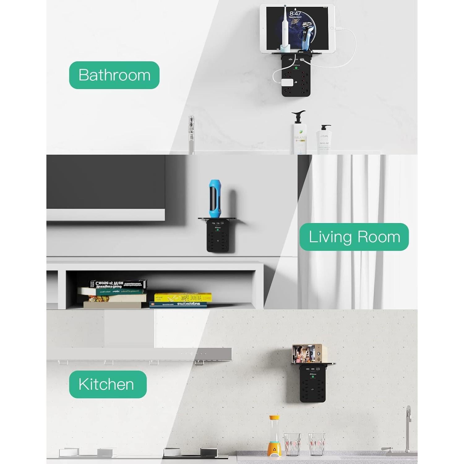 Extensor de Enchufe Mifaso 6 AC + 3 USB Carga Rápida Negro