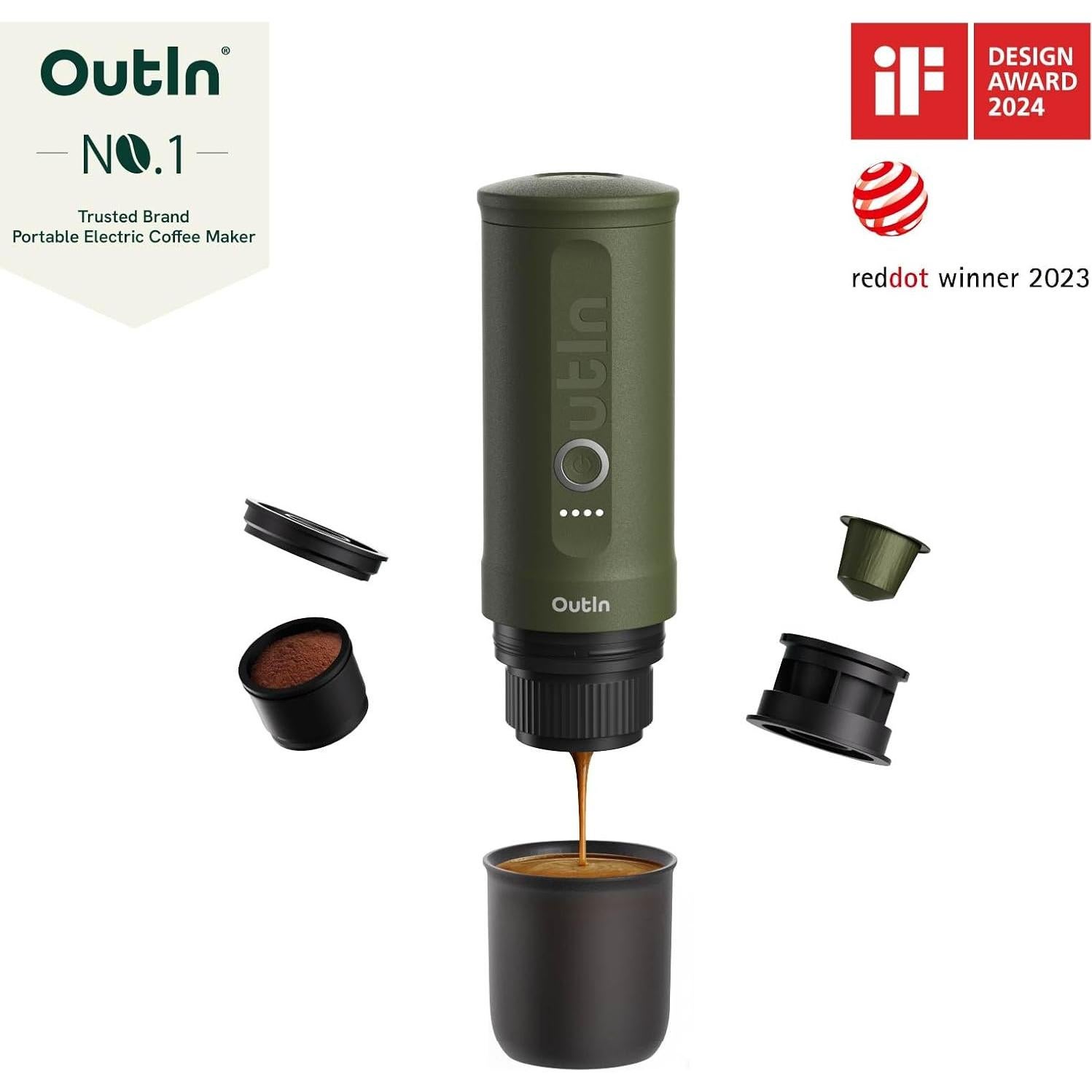 Cafetera de Espresso Portátil OutIn Nano Verde Bosque 7500mAh