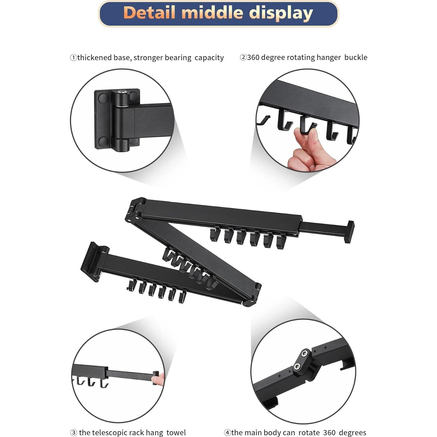 Perchero de Ropa Plegable Dr.DJ Montado en Pared 18 Ganchos