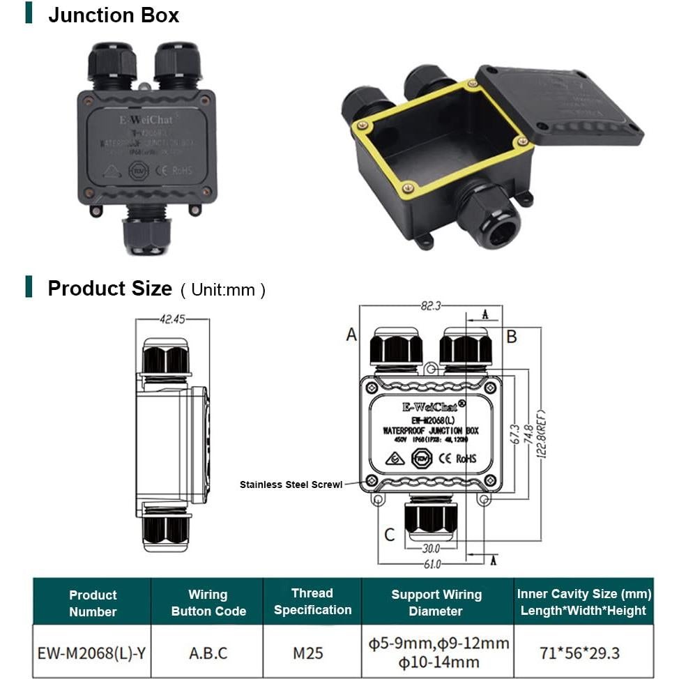 Caja de Conexiones Impermeable IP68 Allaounion 2 PCS 3 Vías