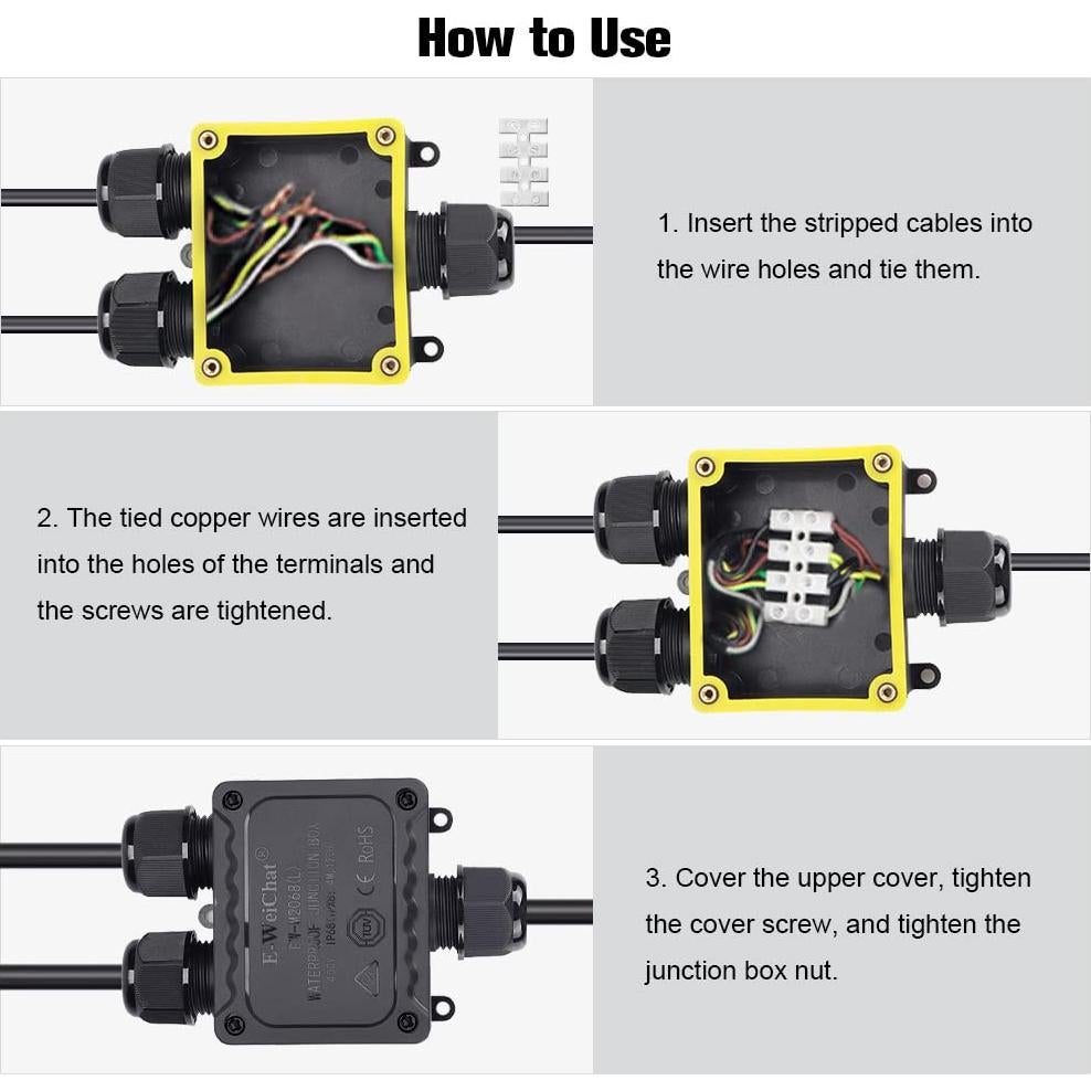 Caja de Conexiones Impermeable IP68 Allaounion 2 PCS 3 Vías