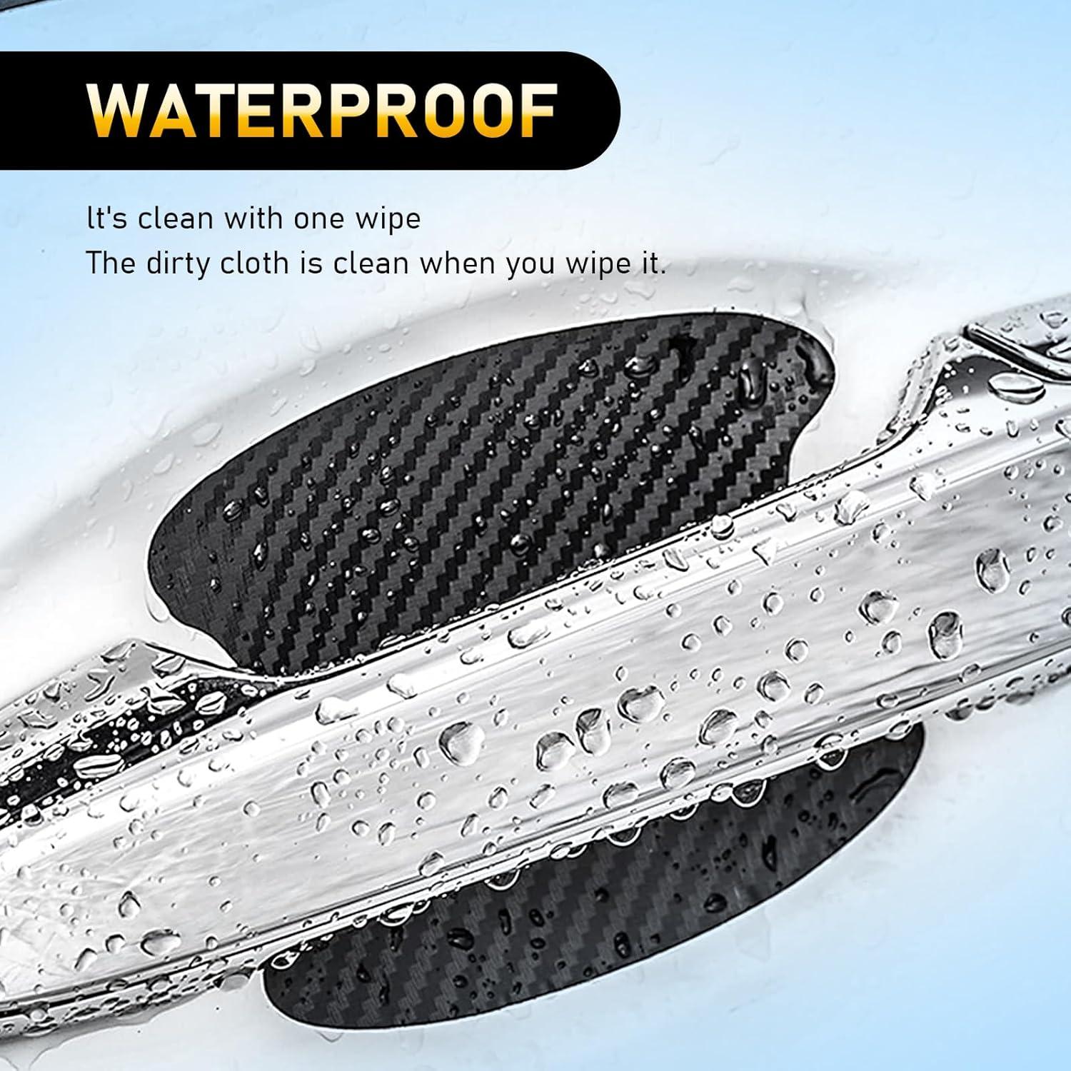 gunhunt 4 PCS Car Door Handle Scratch Protectors, Carbon Fiber Handle Cover Anti Scratch Stickers, Door Handle Cups Protective Film Bowl Sticker (Black)