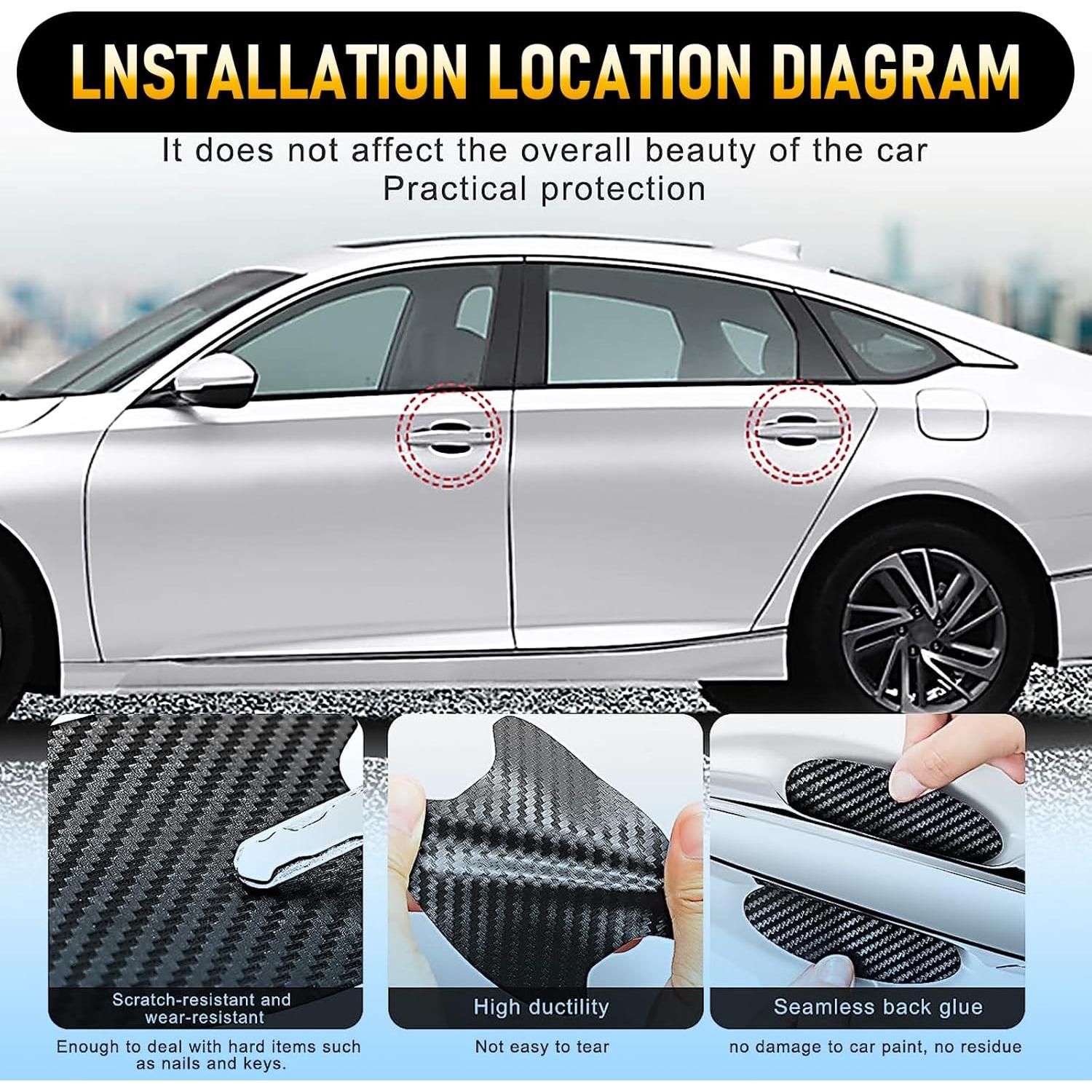 gunhunt 4 PCS Car Door Handle Scratch Protectors, Carbon Fiber Handle Cover Anti Scratch Stickers, Door Handle Cups Protective Film Bowl Sticker (Black)