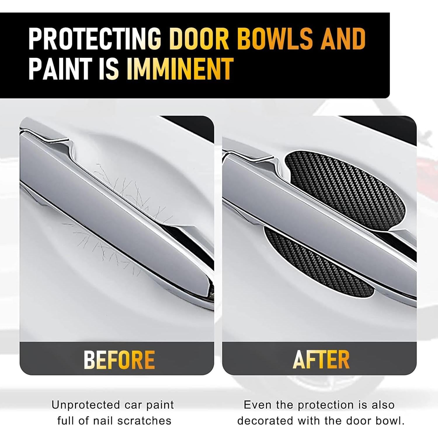 gunhunt 4 PCS Car Door Handle Scratch Protectors, Carbon Fiber Handle Cover Anti Scratch Stickers, Door Handle Cups Protective Film Bowl Sticker (Black)