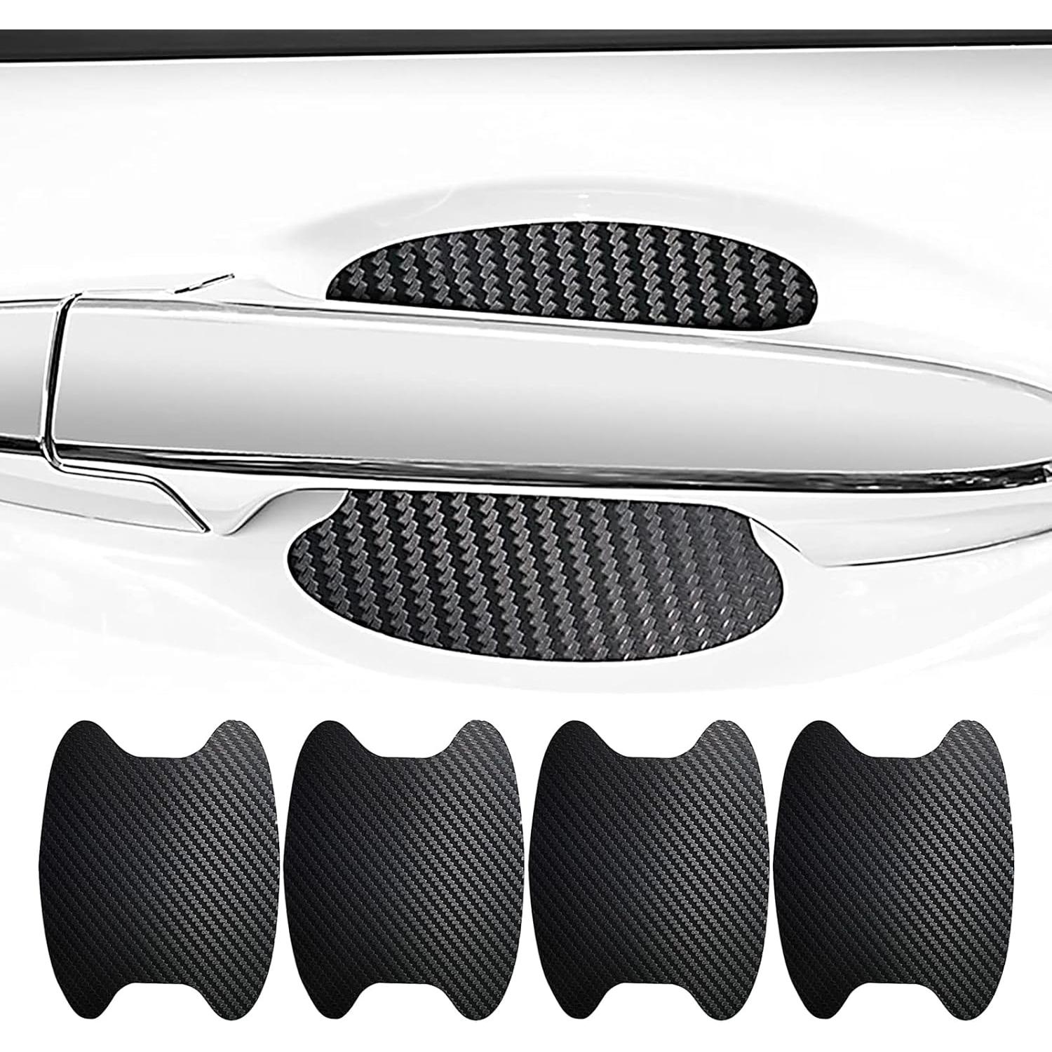 gunhunt 4 PCS Car Door Handle Scratch Protectors, Carbon Fiber Handle Cover Anti Scratch Stickers, Door Handle Cups Protective Film Bowl Sticker (Black)