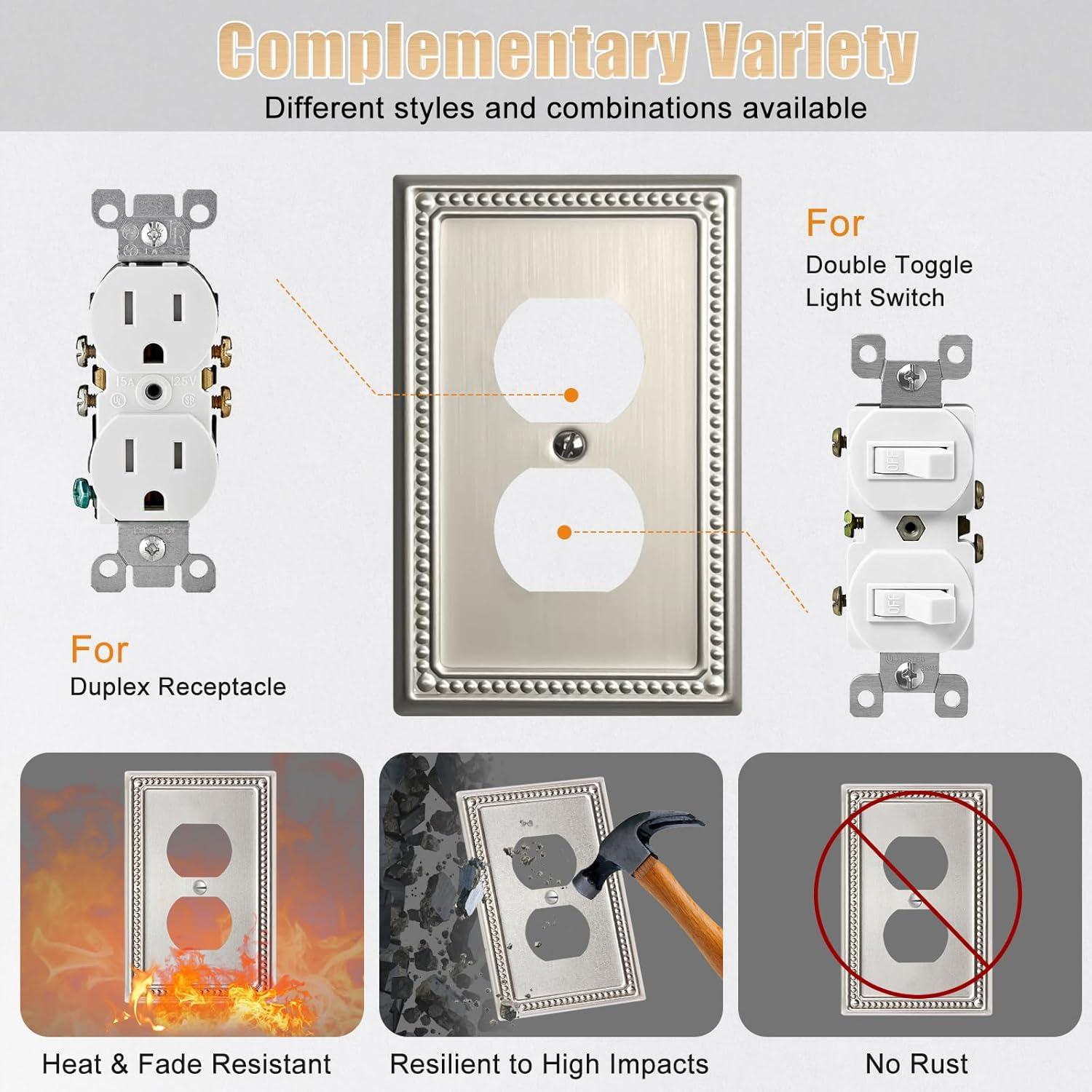 Cubiertas de Interruptor de Luz Kisrvopn Niquel Satinado - Paquete de 4