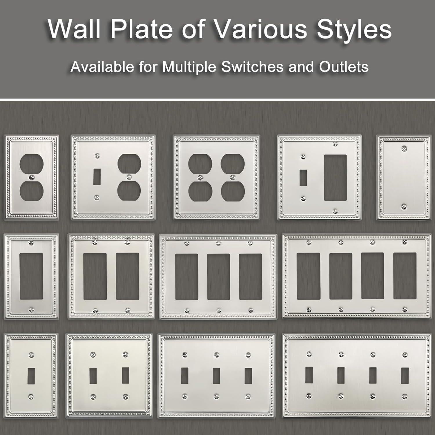 Cubiertas de Interruptor de Luz Kisrvopn Niquel Satinado - Paquete de 4