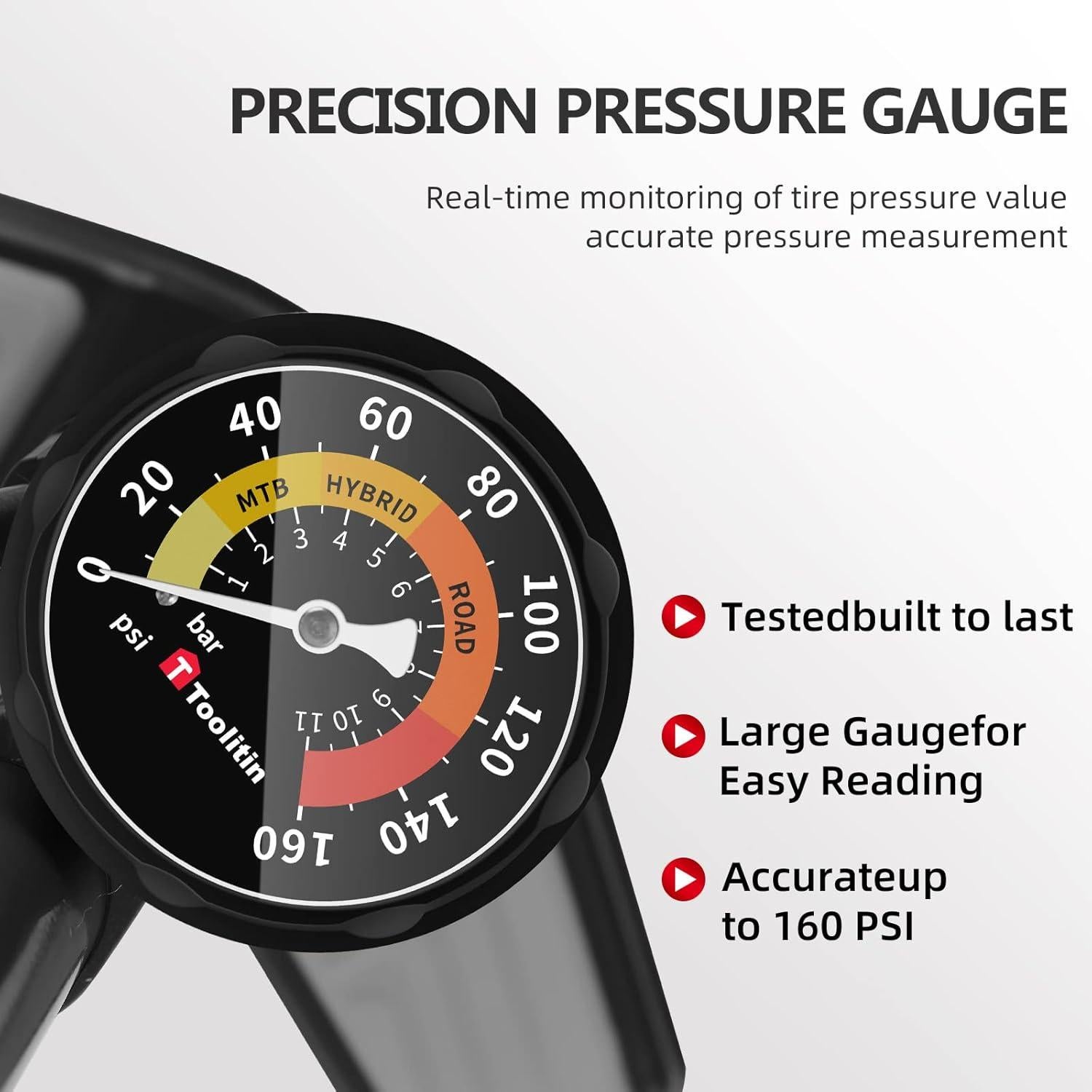 Bomba de Bicicleta TOOLITIN P38B-12 con Manómetro 160 PSI