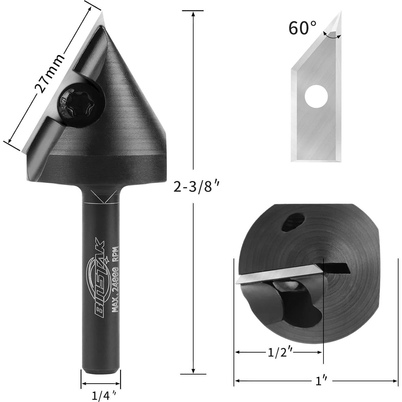Fresa en V 60 Grados BINSTAK Mango 0.64 cm para CNC