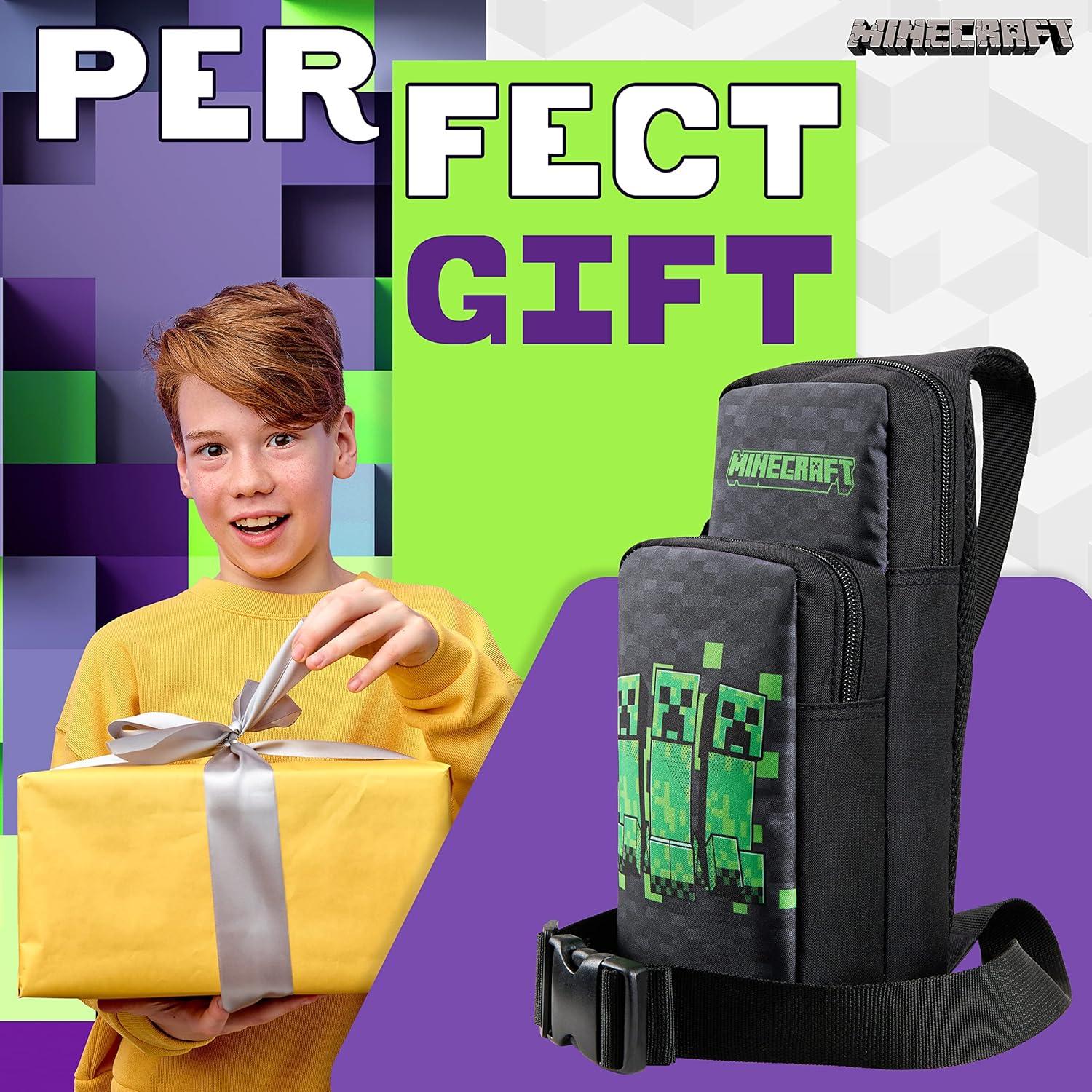 Bolsa Cruzada Sling Minecraft Creeper para Niños - Negro/Verde
