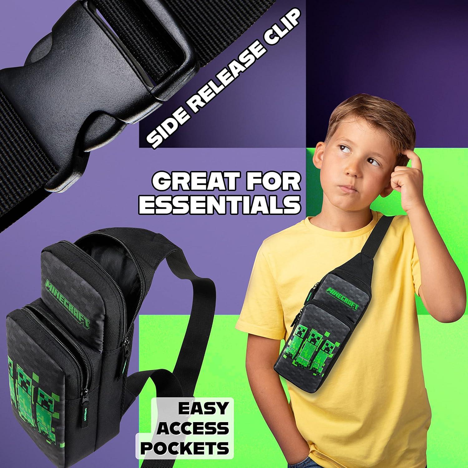 Bolsa Cruzada Sling Minecraft Creeper para Niños - Negro/Verde