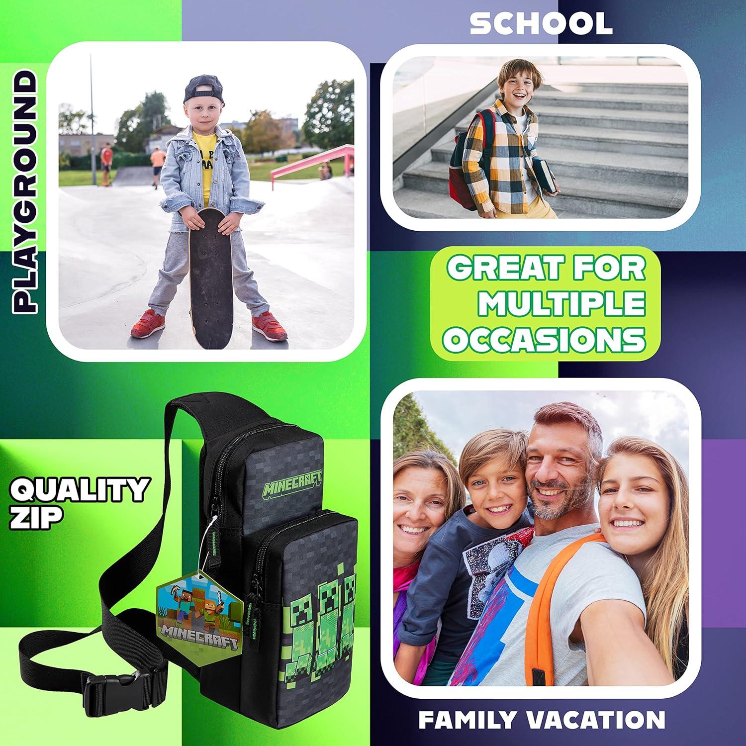 Bolsa Cruzada Sling Minecraft Creeper para Niños - Negro/Verde