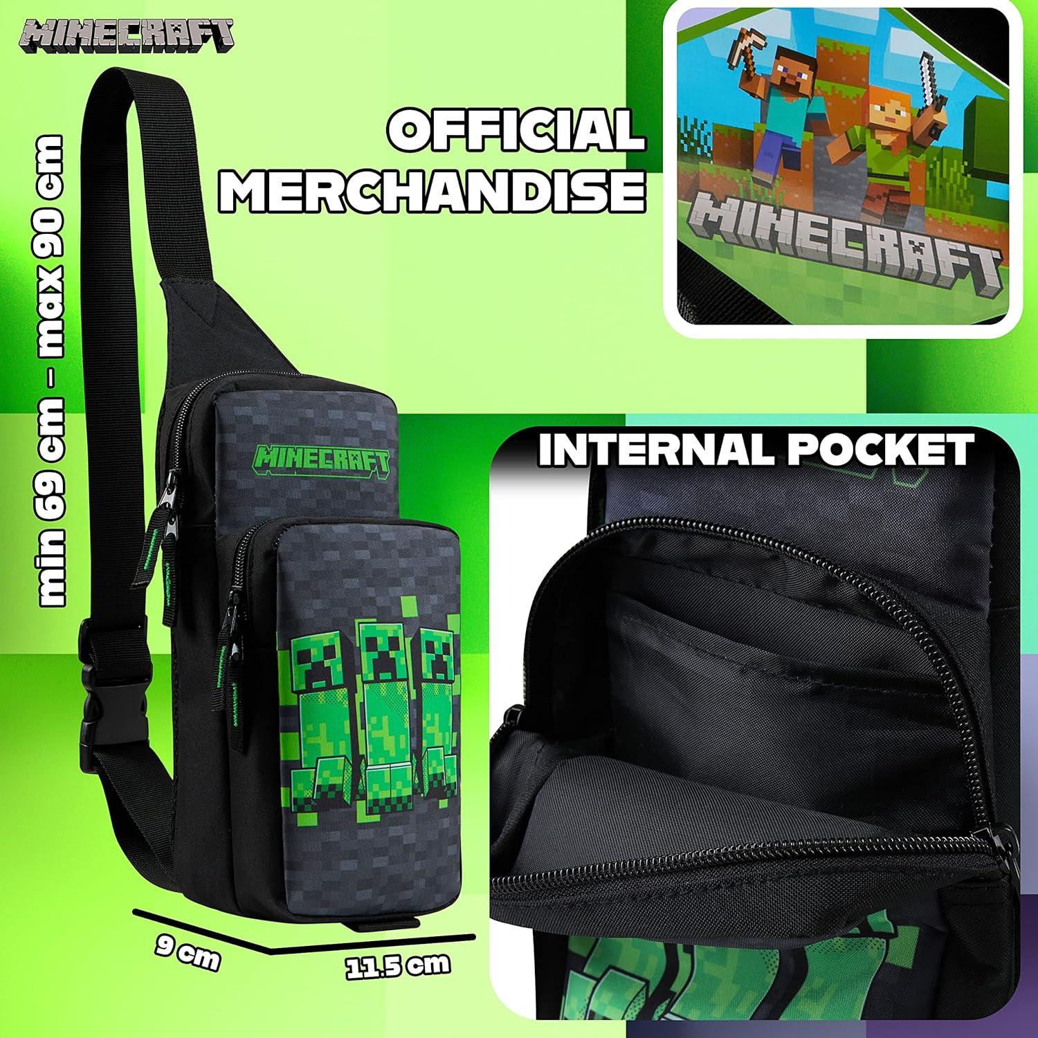 Bolsa Cruzada Sling Minecraft Creeper para Niños - Negro/Verde
