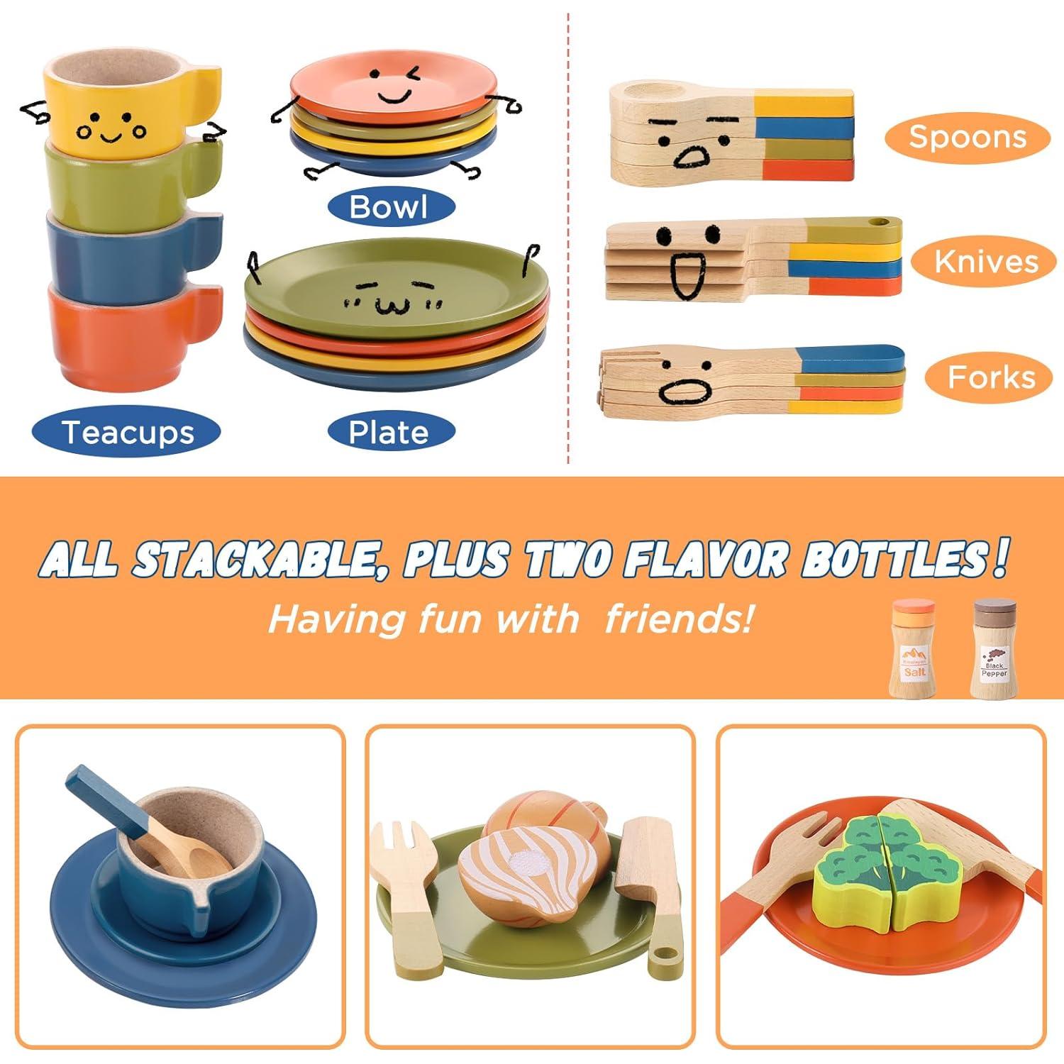 Conjunto de Comida de Madera GAGAKU 26PCS para Cocina Infantil