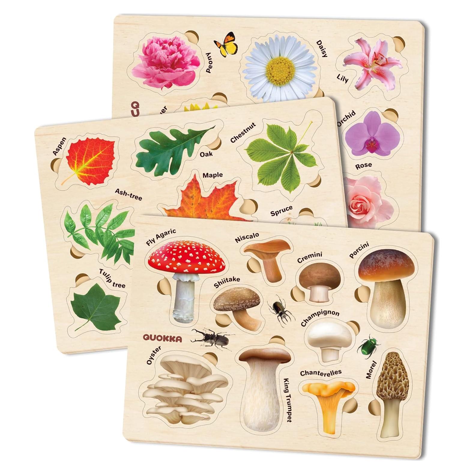 Rompecabezas de Madera QUOKKA - Set de 3 Juguetes Montessori para Niños 1-5 Años