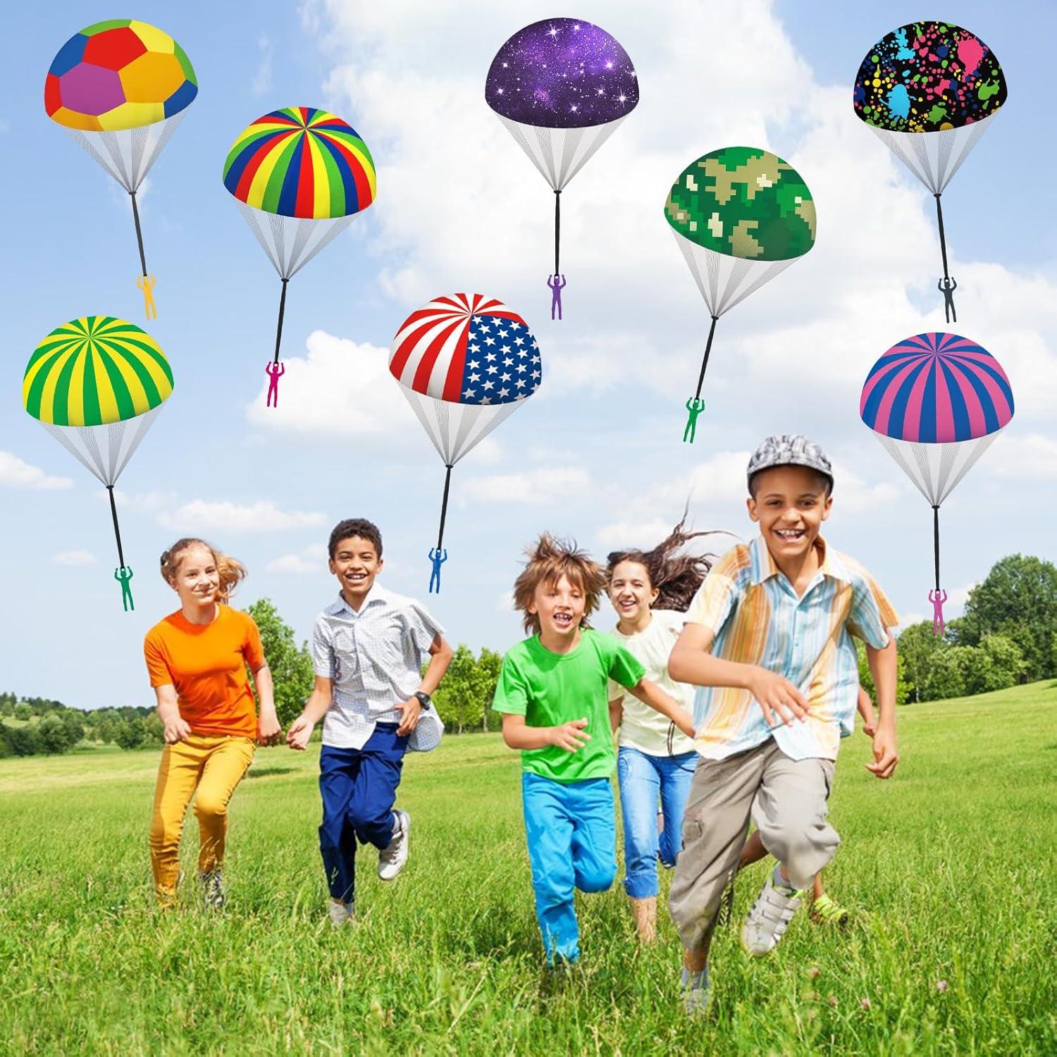 Parachute Toy for Kids, Outdoor Flying Toys Parachute Men, Inside & Outside Toys for 3 4 5 6 7 8 9 10 11 12 Year Old Kids Boys, Rainbow Army Toys Party Favors Birthday Gift