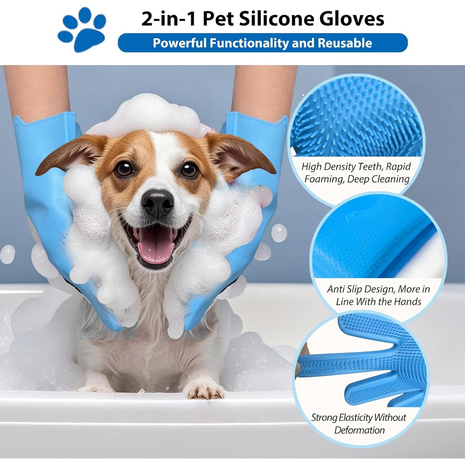 Guantes de Aseo para Mascotas NVNAN Azul - Cepillo Silicona