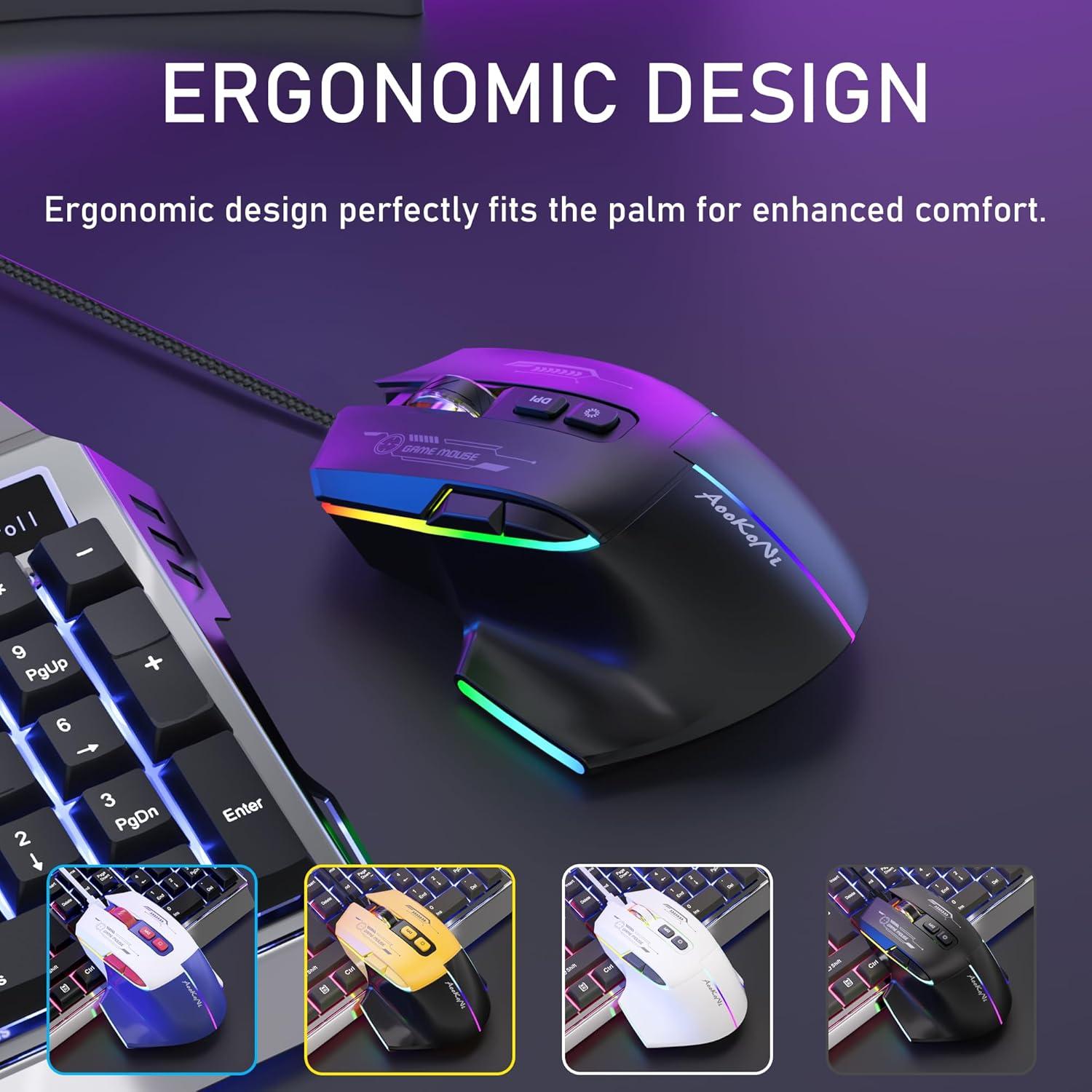 Ratón Gaming AooKoNi WF-05 Ergonómico RGB 7200 DPI