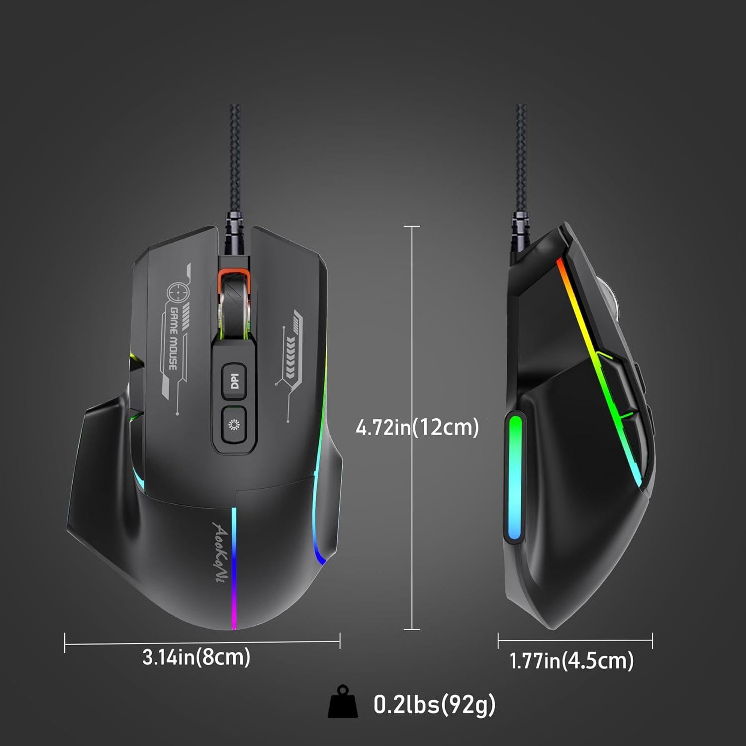 Ratón Gaming AooKoNi WF-05 Ergonómico RGB 7200 DPI