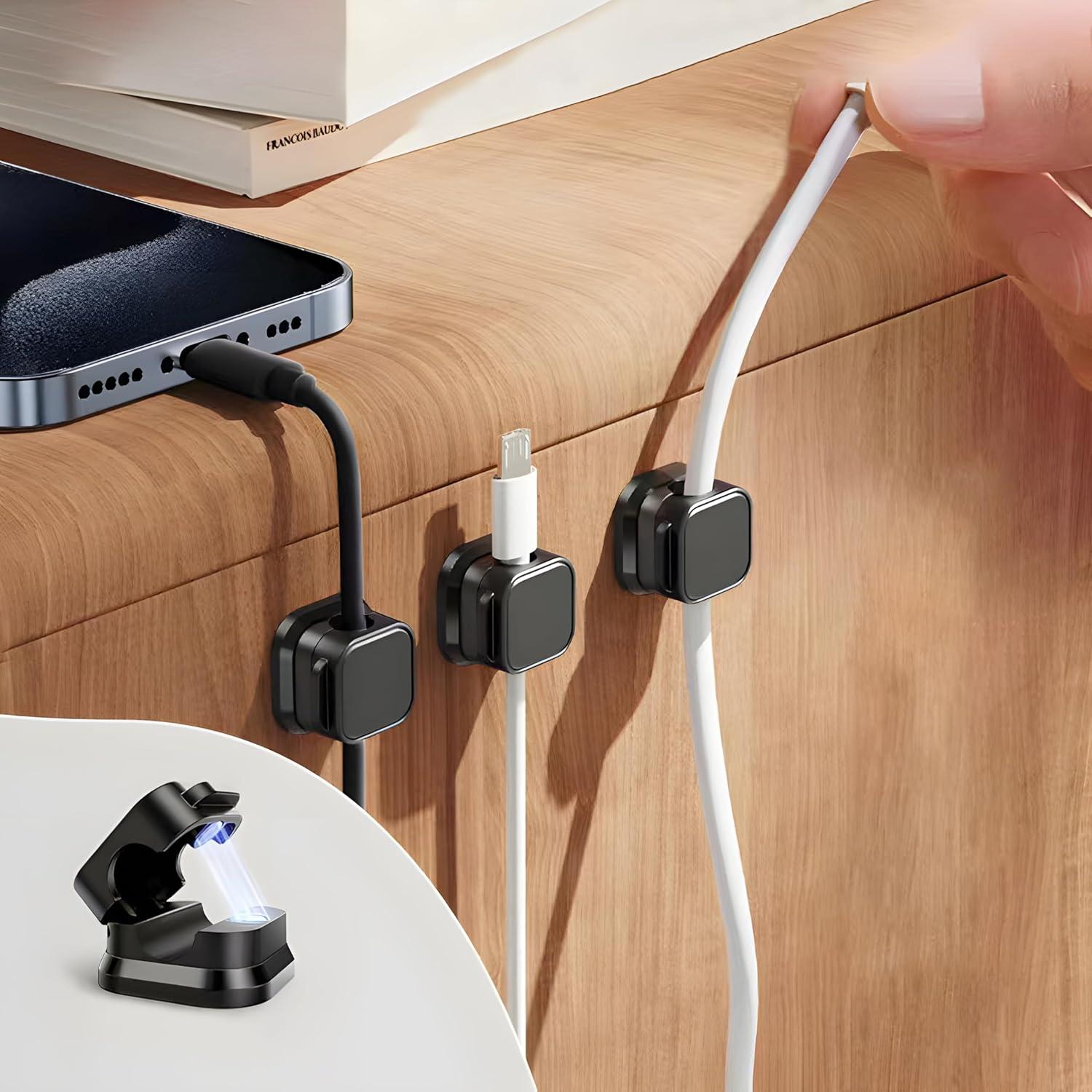10 Clips Magnéticos para Cables XIOQINE - Organizador Negro