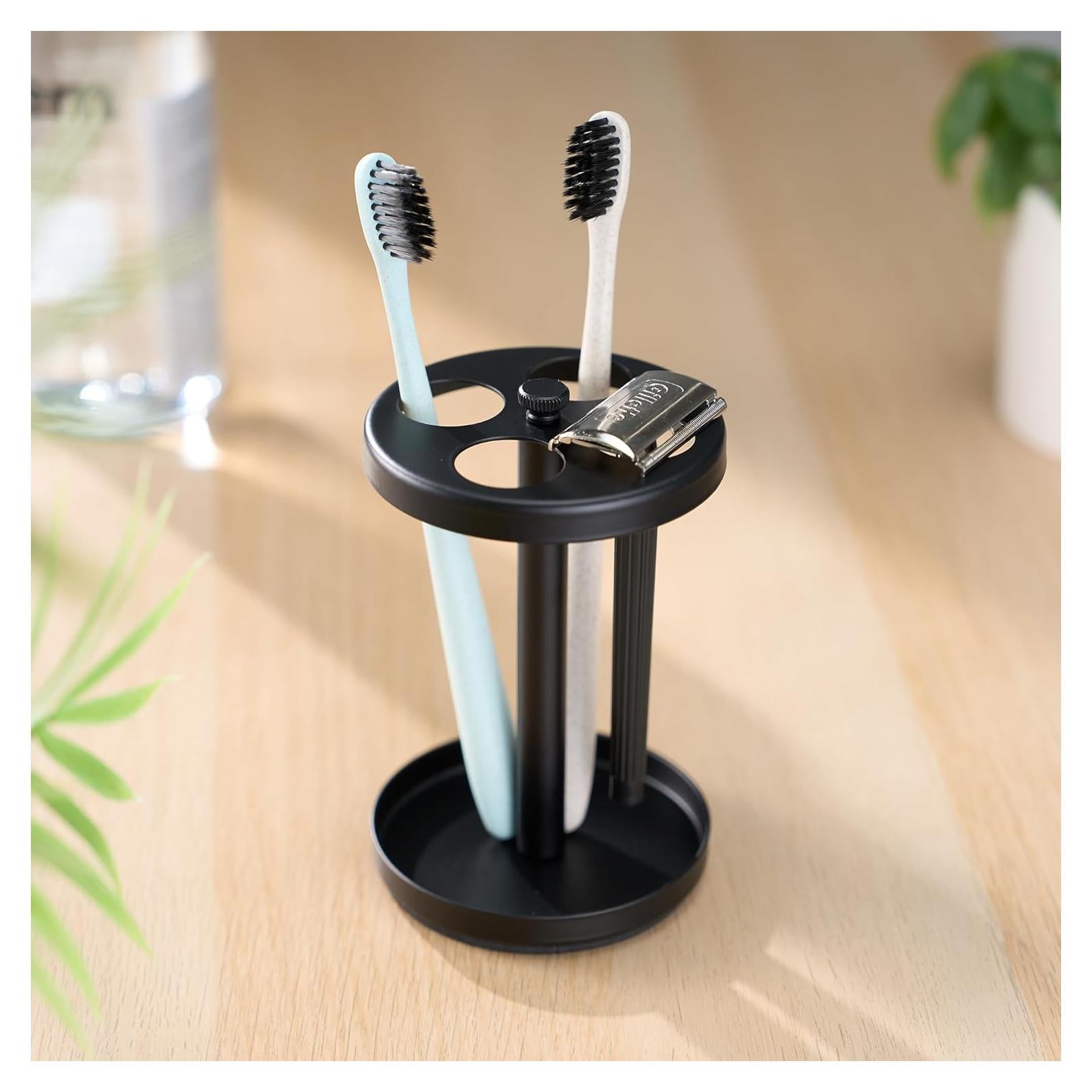 Soporte para Cepillos de Dientes Acero Inoxidable Negro 4 Ranuras