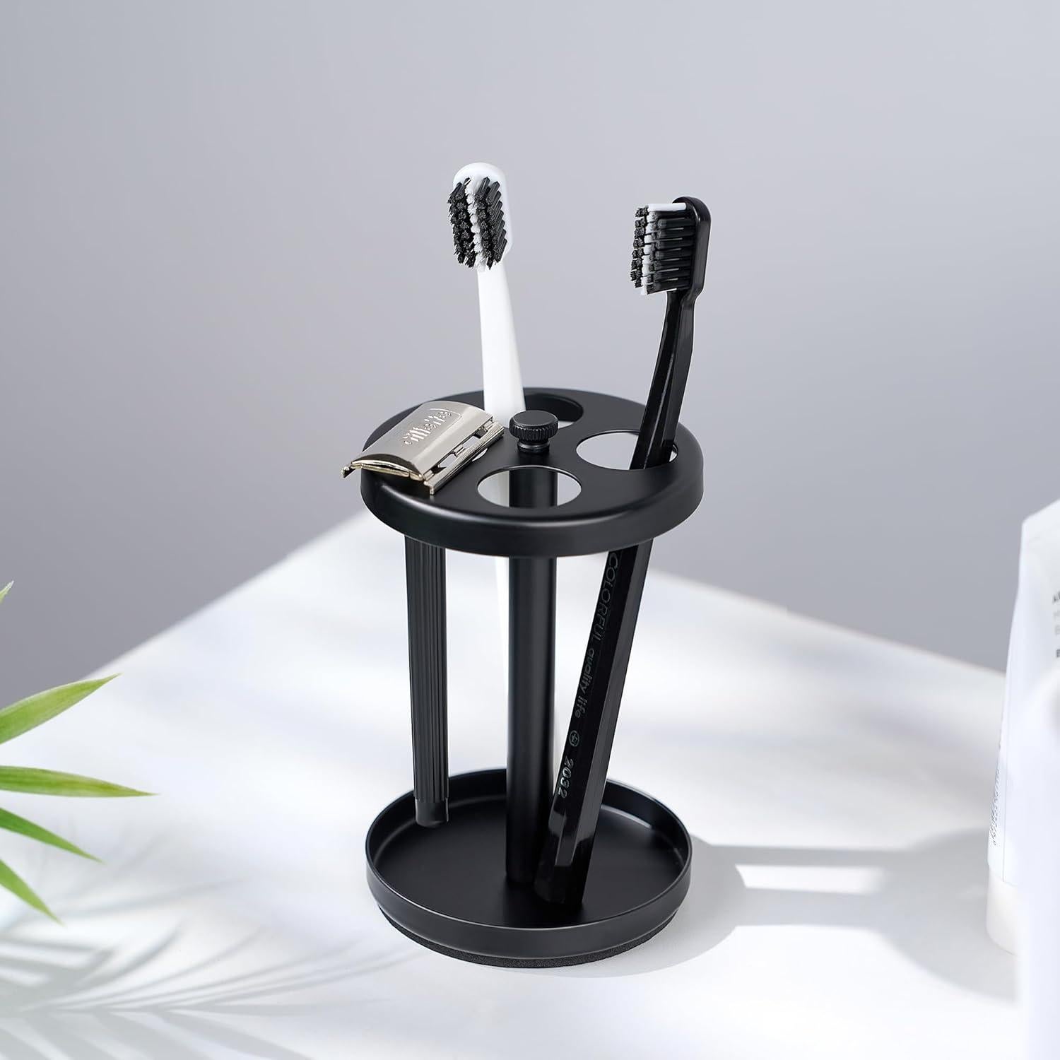 Soporte para Cepillos de Dientes Acero Inoxidable Negro 4 Ranuras