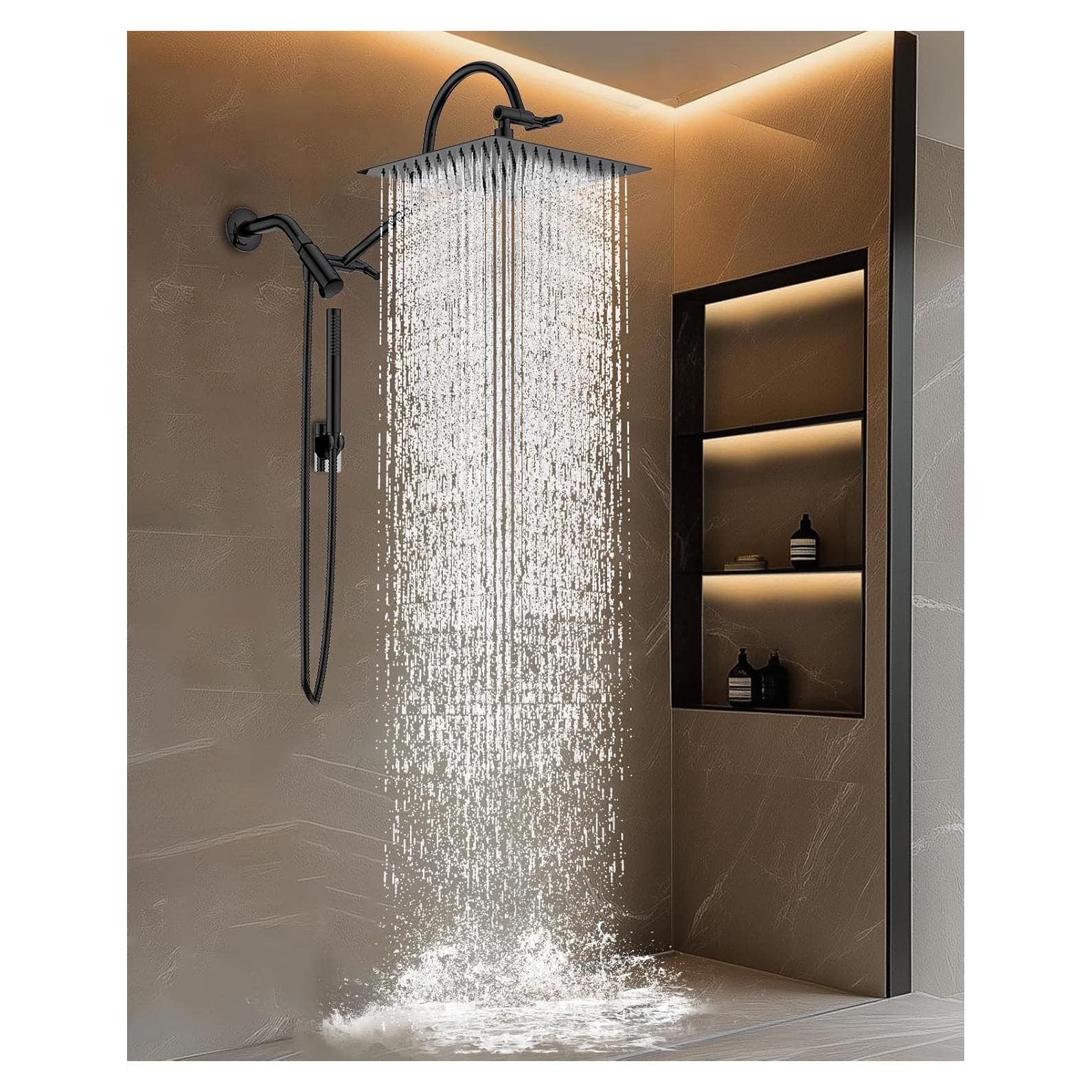 Combo Ducha Doble MakeFit Todo Metal 10" Lluvia y Mano Negro