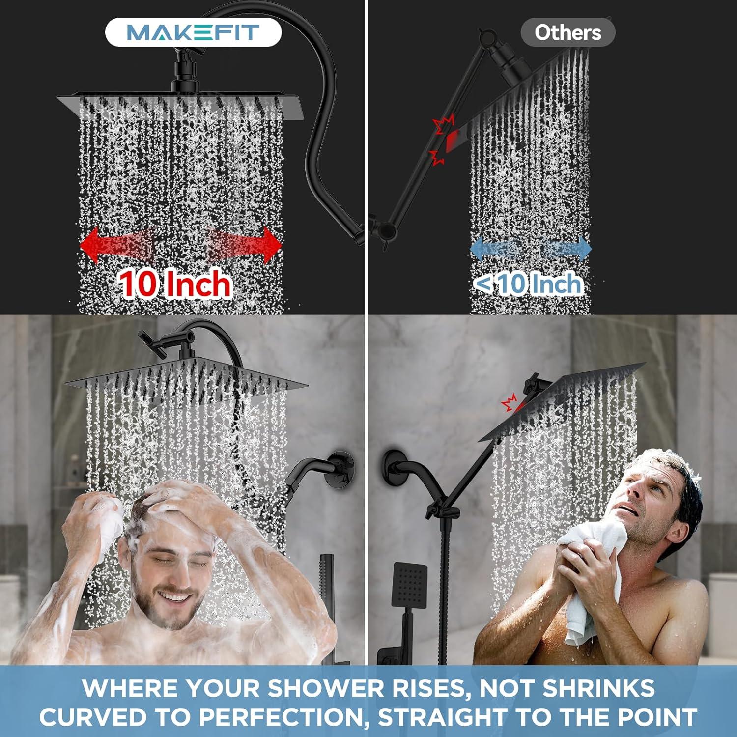 Combo Ducha Doble MakeFit Todo Metal 10" Lluvia y Mano Negro