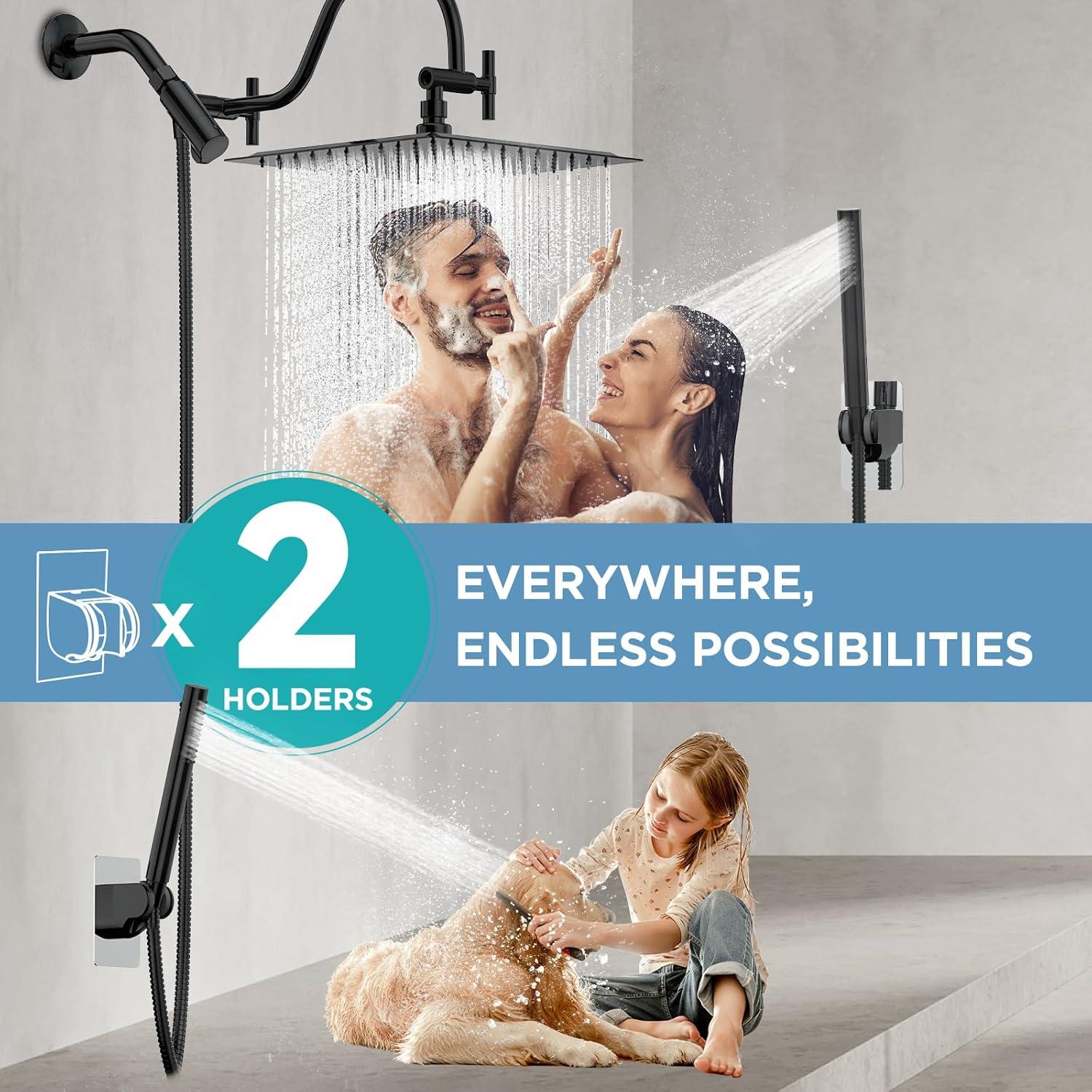 Combo Ducha Doble MakeFit Todo Metal 10" Lluvia y Mano Negro