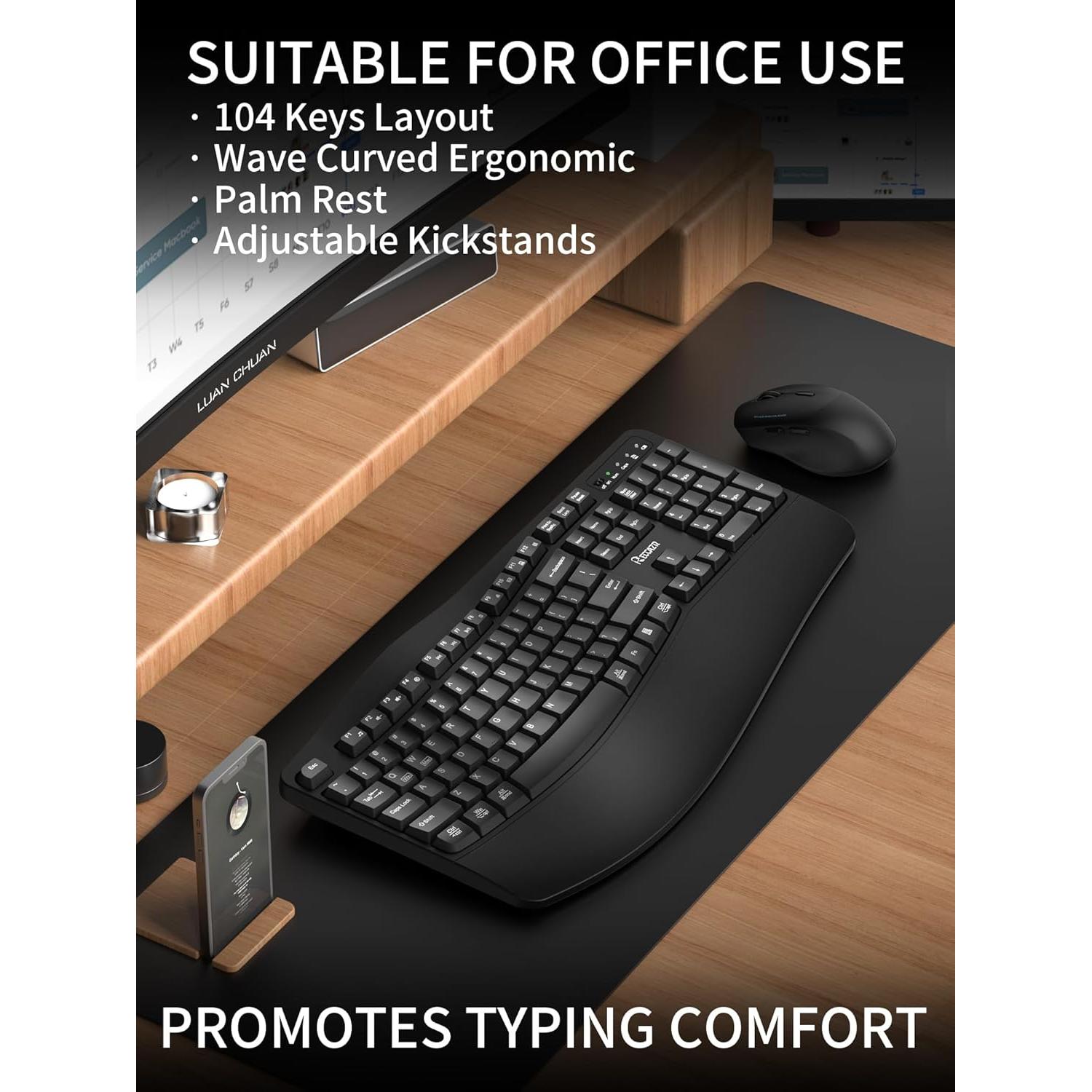 Combo Teclado y Ratón Inalámbrico RECCAZR Ergonómico Negro
